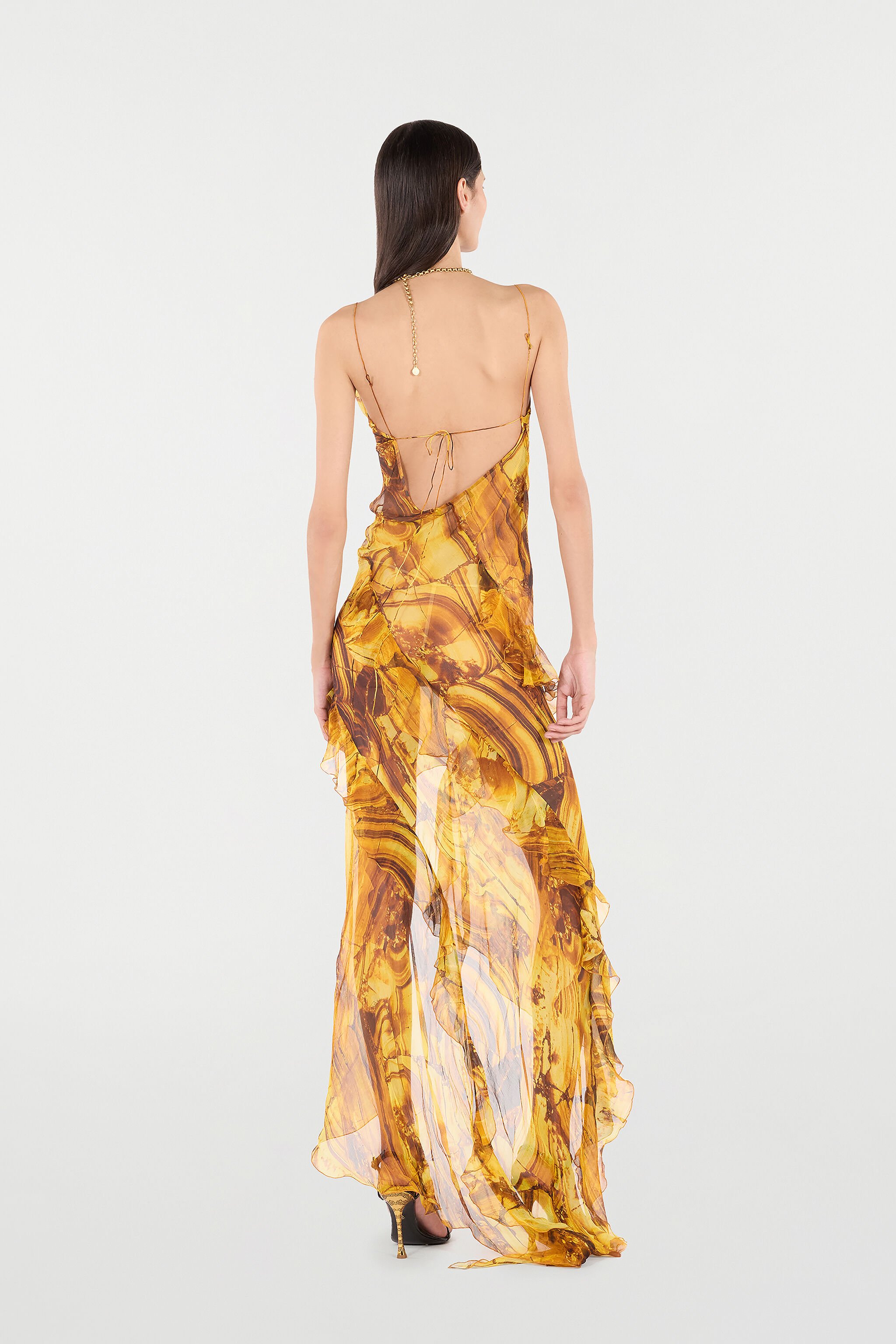RC Asymmetric Silk Dress with Amber Print Yellow VKT139-CKP74