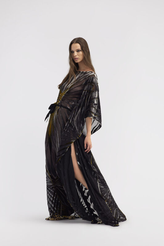 RC Samt-Kaftan mit Ray of Gold-Druck Schwarz RWT180-VLI15