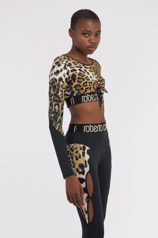 RC Crop top with Jaguar Skin print Light Brown SKT65A-LNG34