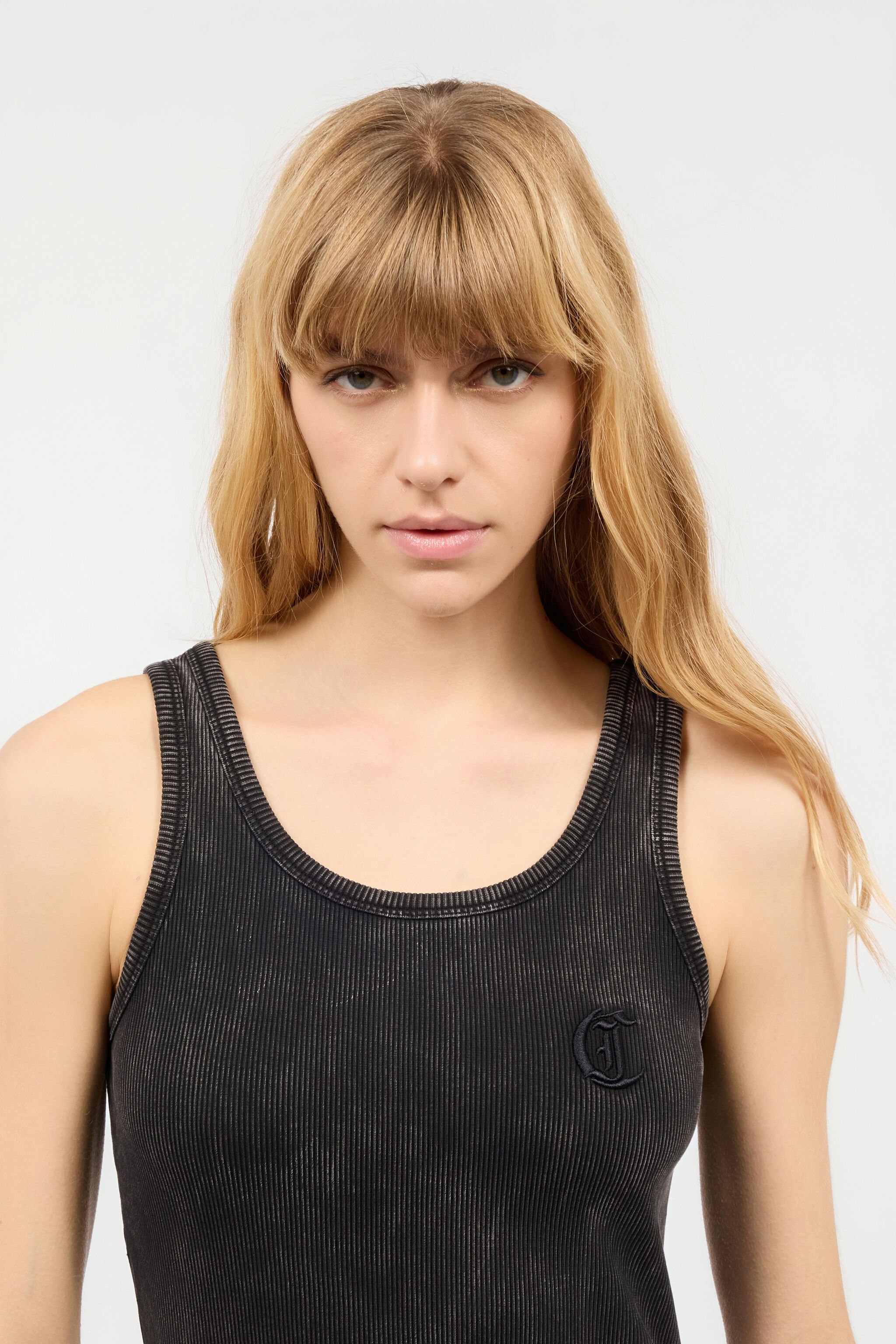 JC Stretch Cotton Tank Top With JC Monogram Black UFT126-UF180