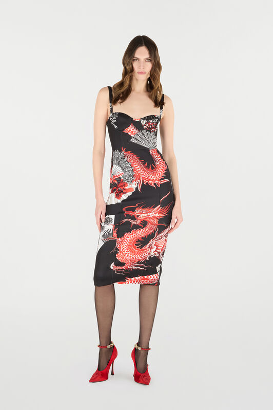 RC Midi Dress with Dragon Schwarz/Rot VQT149-JMP75