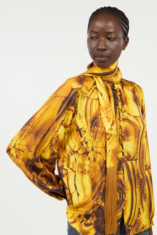 RC Tigereye Print Silk Shirt AMBRA/NERO VKT700-4QP74