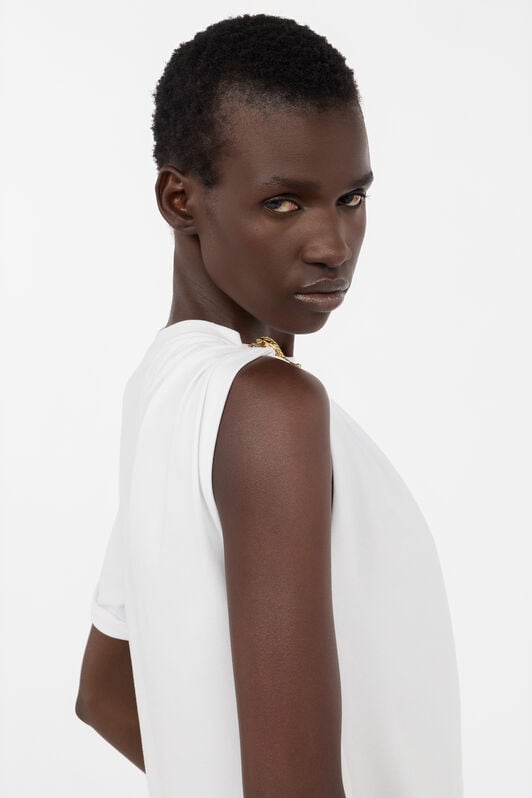 RC White Asymmetric T-shirt with Snake Motif RC White Asymmetric T-shirt with Snake Motif WHITE WWT605-JD006