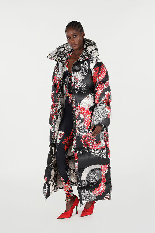 RC Puffer Jacket with All-Over Print and Removable Hem RC Puffer Jacket with All-Over Print and Removable Hem Black/Red VQT801-3FP75
