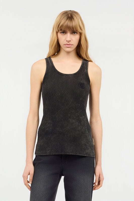 JC Stretch Cotton Tank Top With JC Monogram Black UFT126-UF180