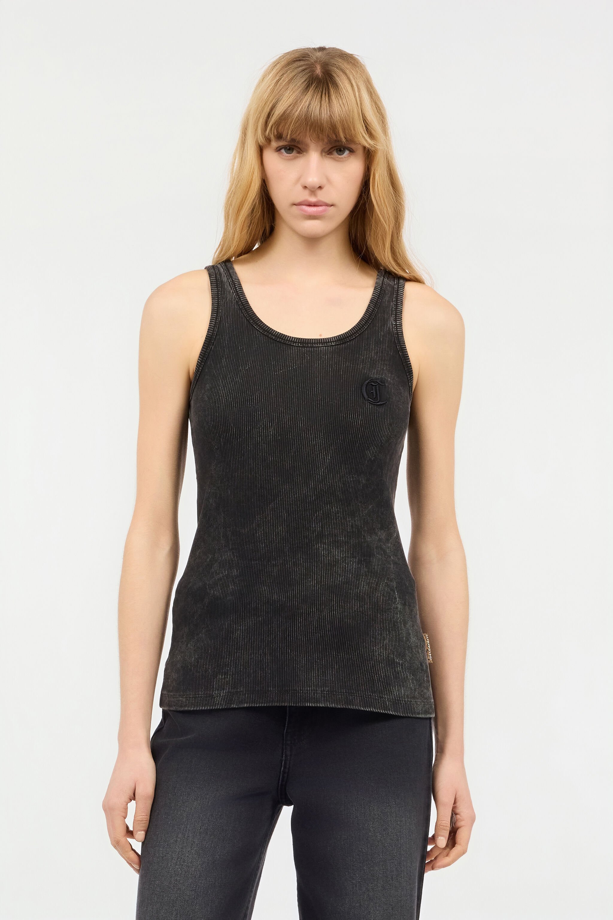 JC Stretch Cotton Tank Top With JC Monogram Black UFT126-UF180