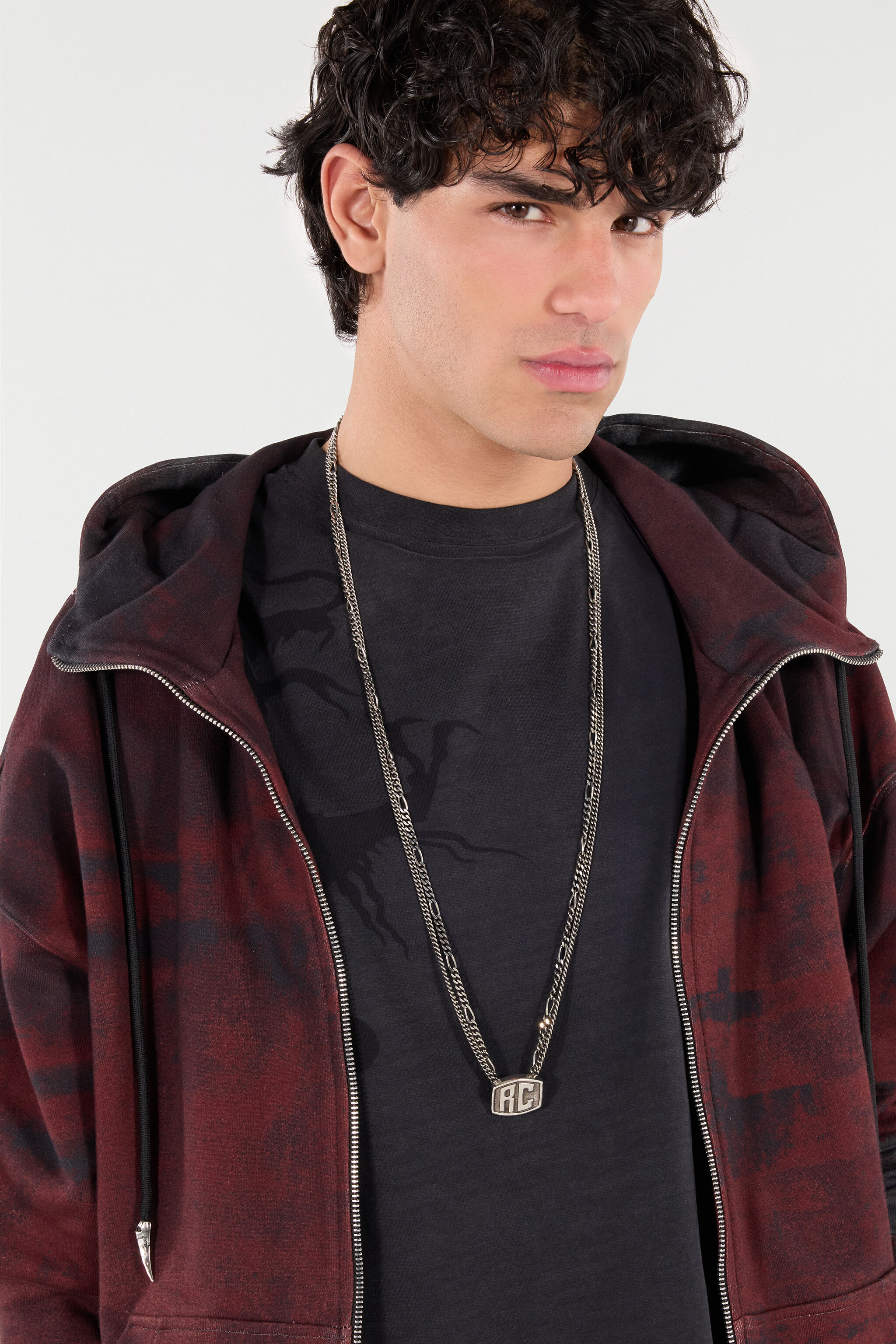 RC Necklace with Double Chain and RC Monogram Plata VRG001-AM258