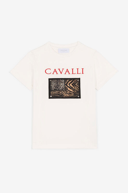 JU Animalier Patchwork-Print Appliqué T-Shirt BIANCO 110601 OJT655-ISA2J