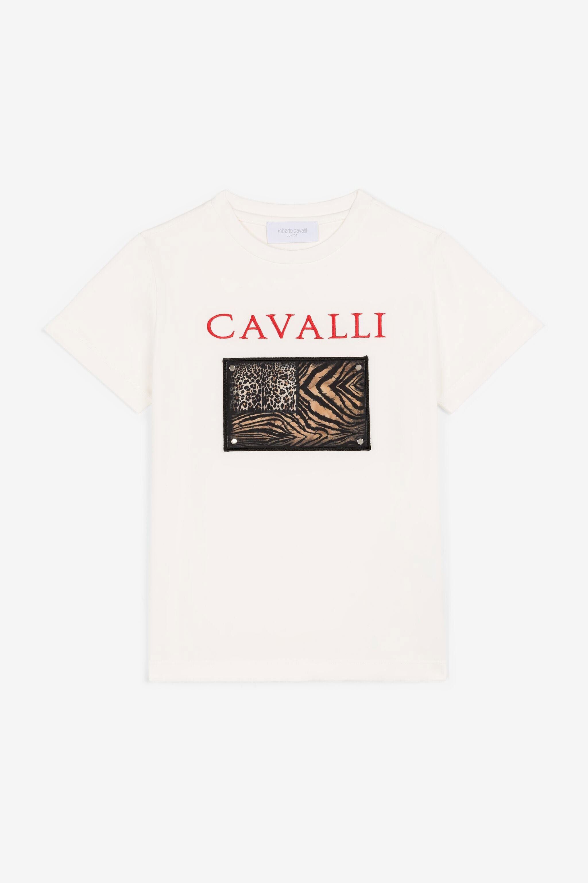 JU Animalier Patchwork-Print Appliqué T-Shirt BIANCO 110601 OJT655-ISA2J