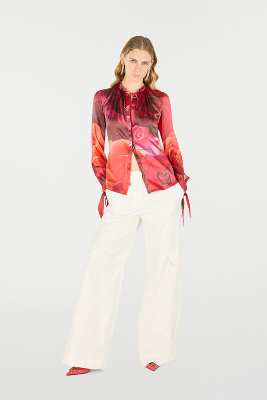 RC Camicia In Seta Con Stampa Rose Rosso UKT702-RYN48