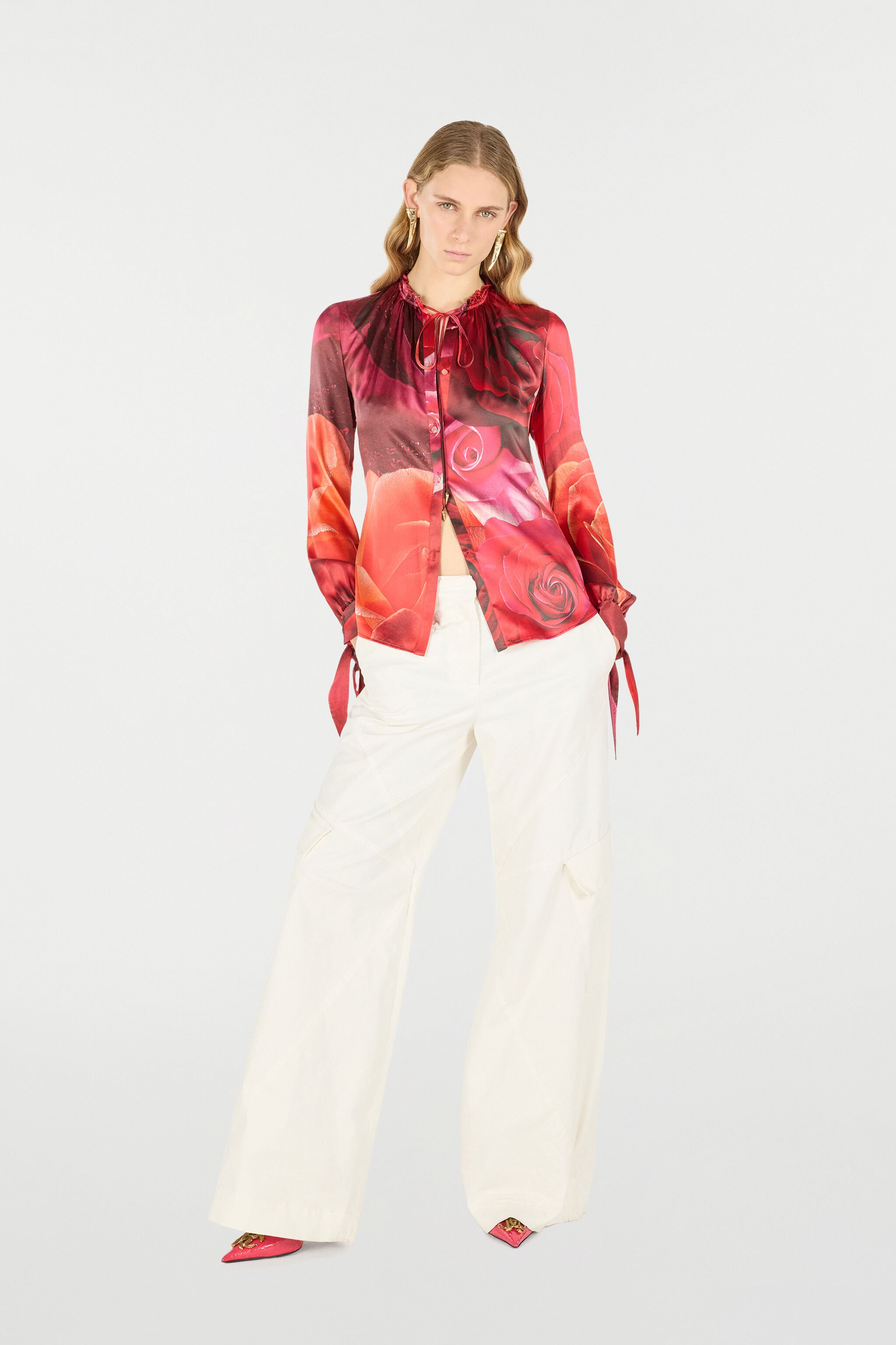 RC Camicia In Seta Con Stampa Rose Rosso UKT702-RYN48