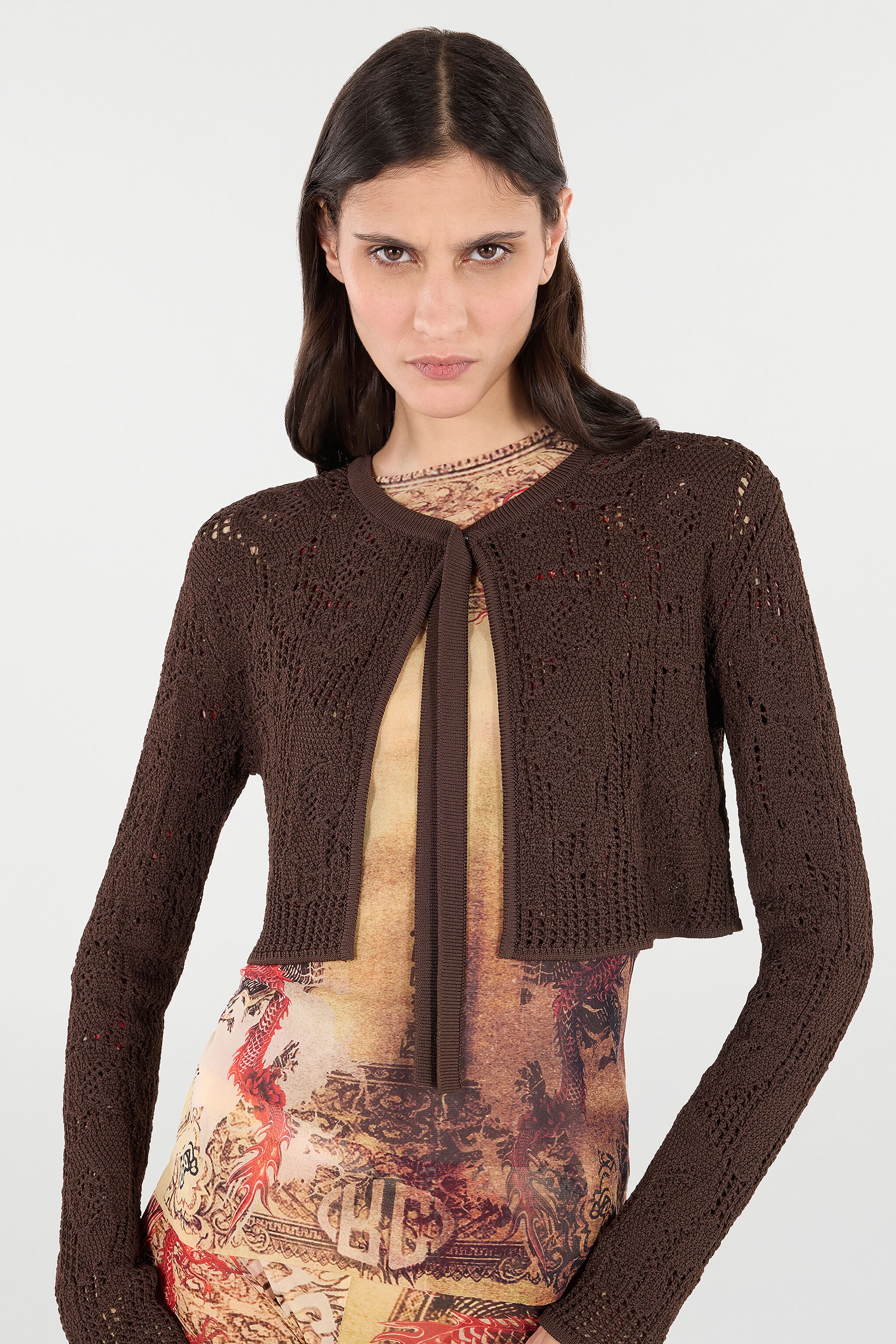 RC Crochet-Effect Crop Top Marrón VKM907-MAC01