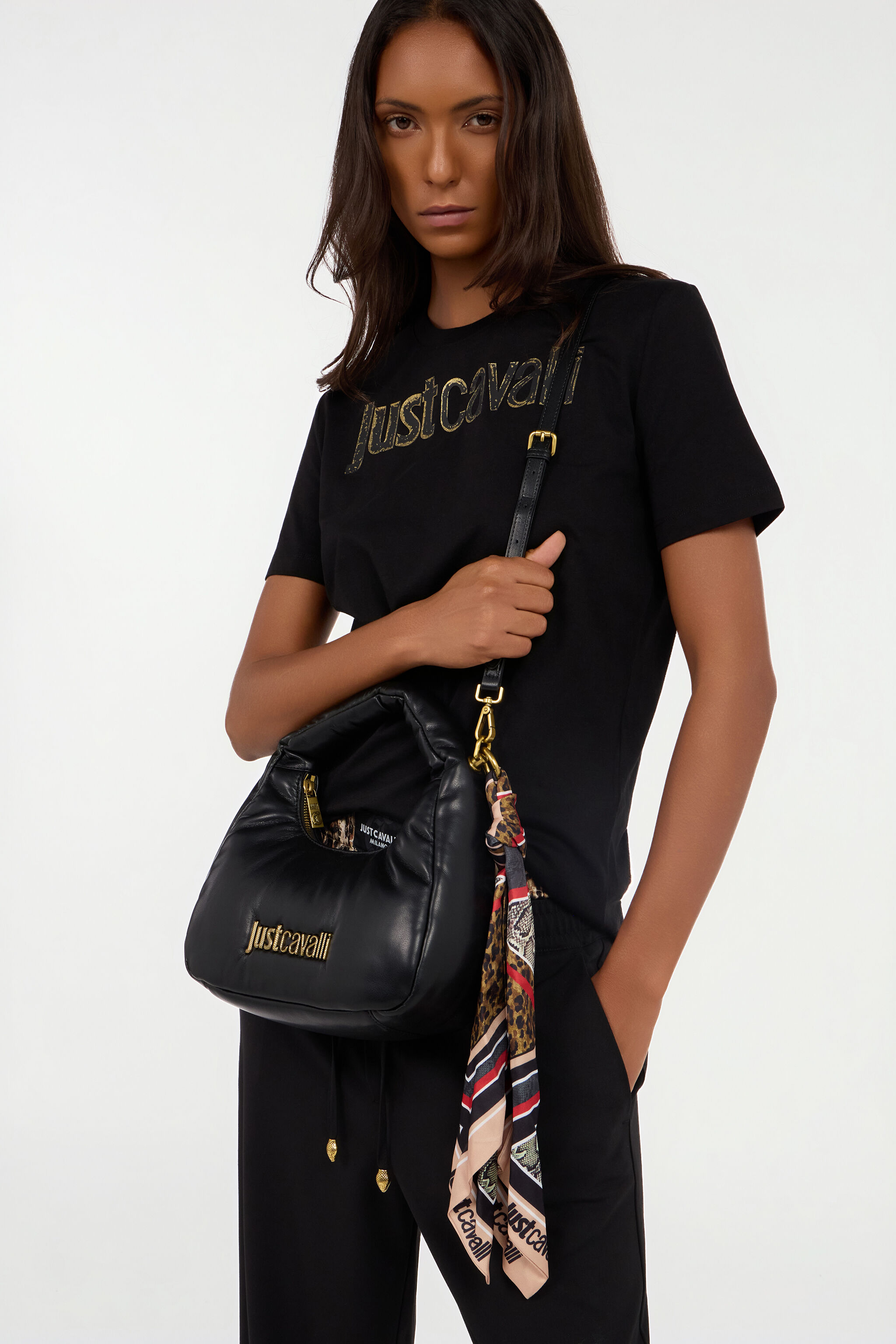 JC Just Cavalli Glamorous Shoulder Bag BLACK VFB066-VF827