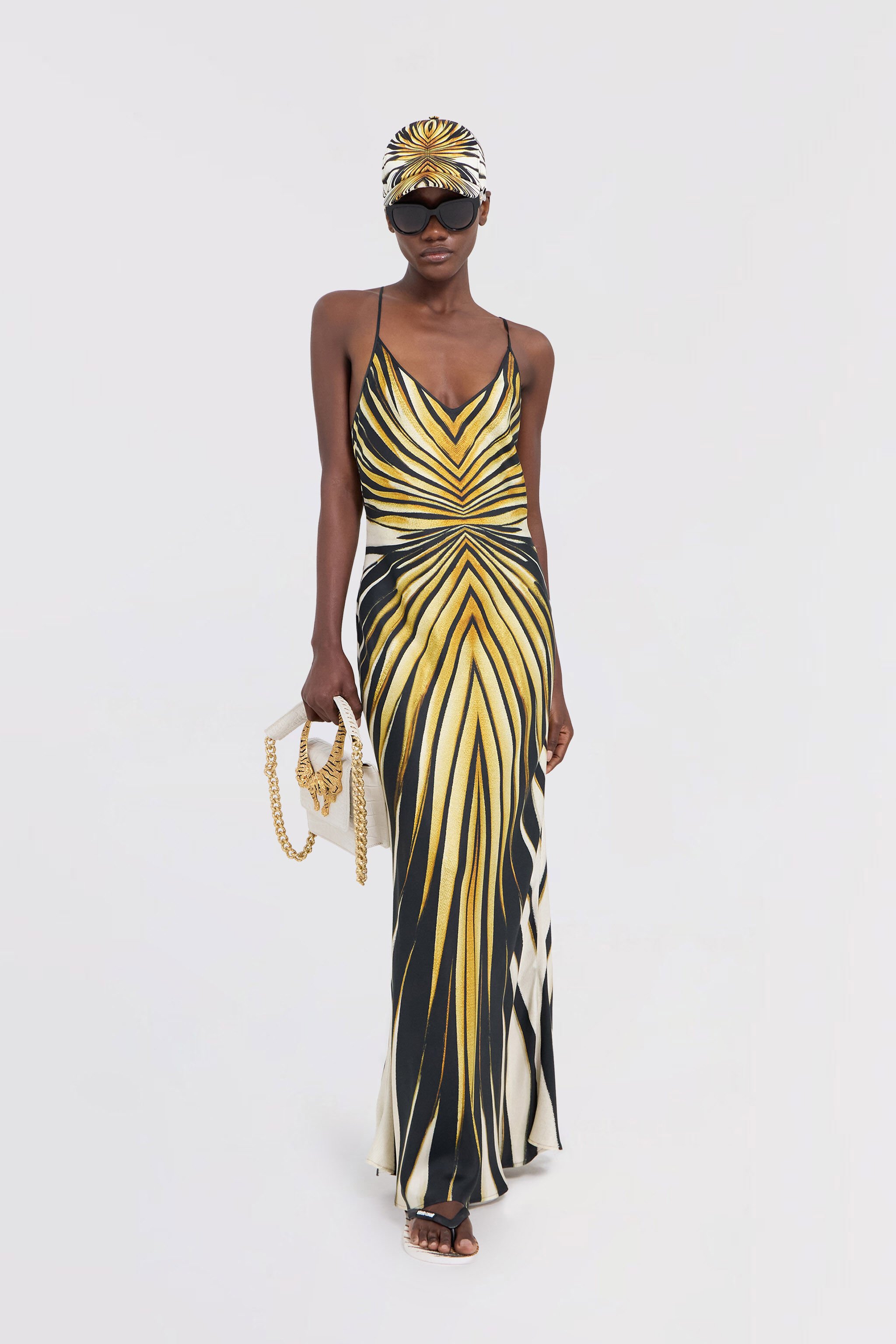 RC Ray Of Gold Print Silk Dress Gold TKT102-4QM33