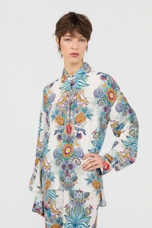 JC Tropical Garden Print Shirt TURCHESE CHIRO WFT257-WF655