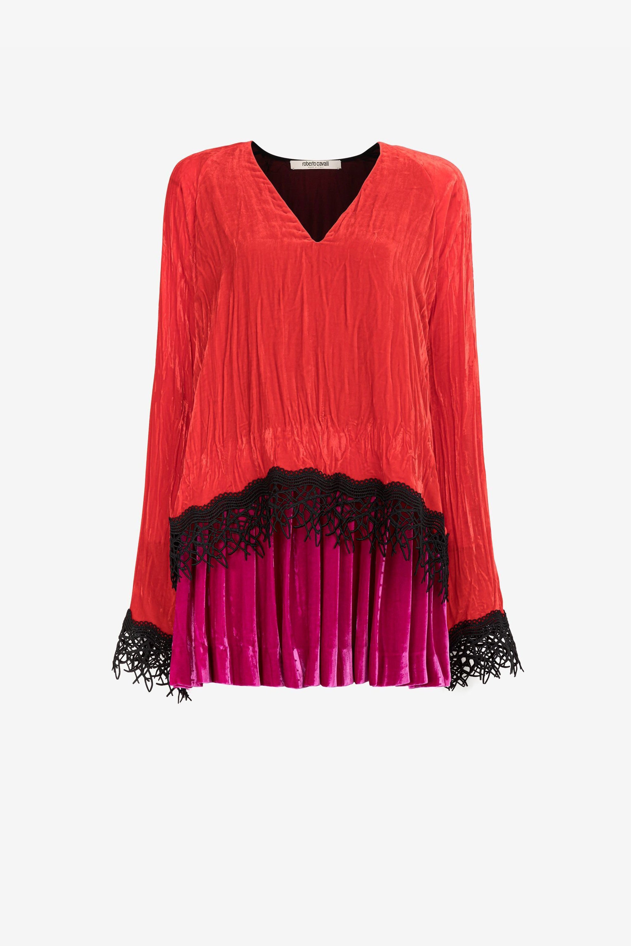 RC Lace-detailed velvet dress Red QKT124-VL067