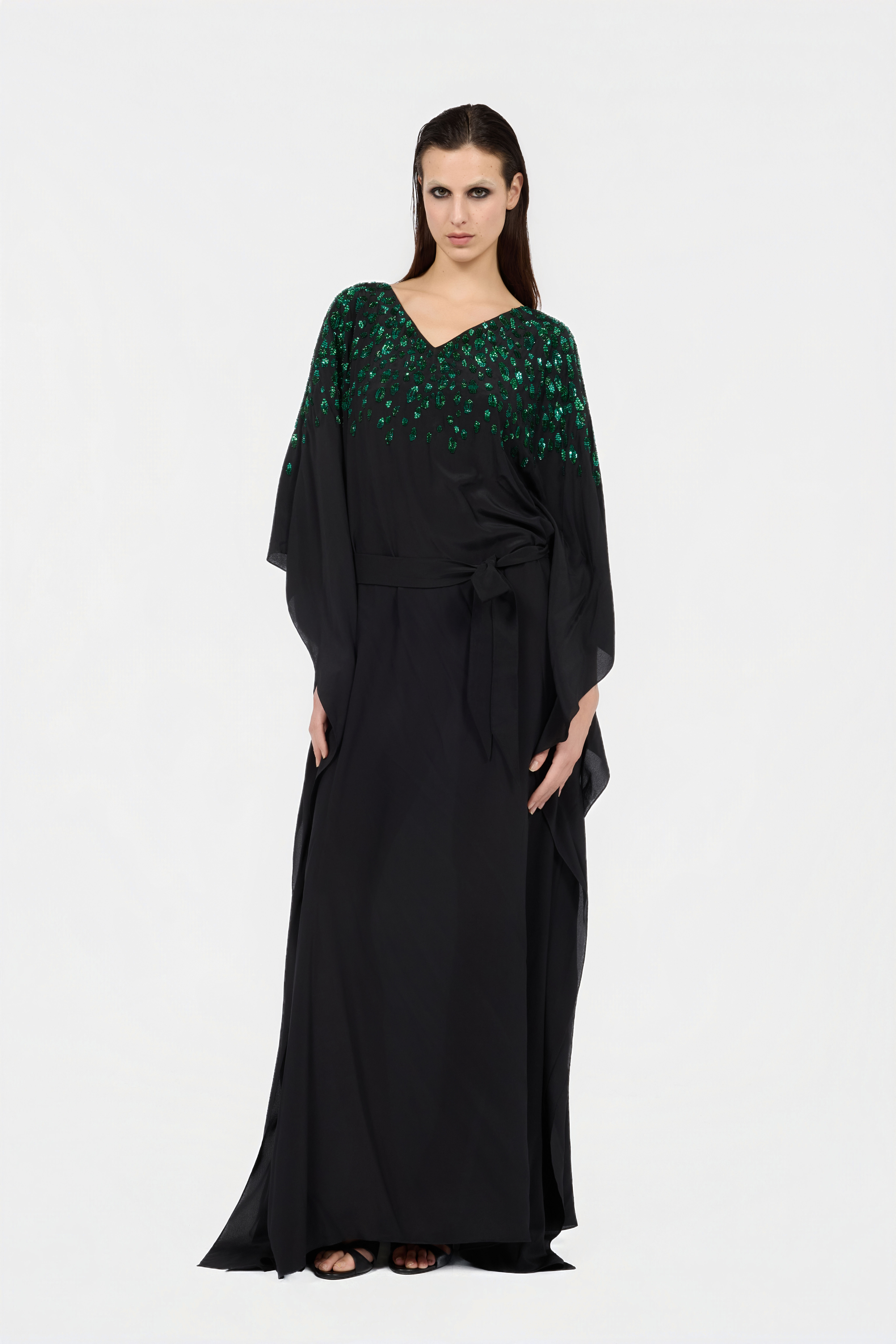 RC Seiden-Maxikleid mit verziertem Detail RC Seiden-Maxikleid mit verziertem Detail NERO/VERDE VWR179-SY001