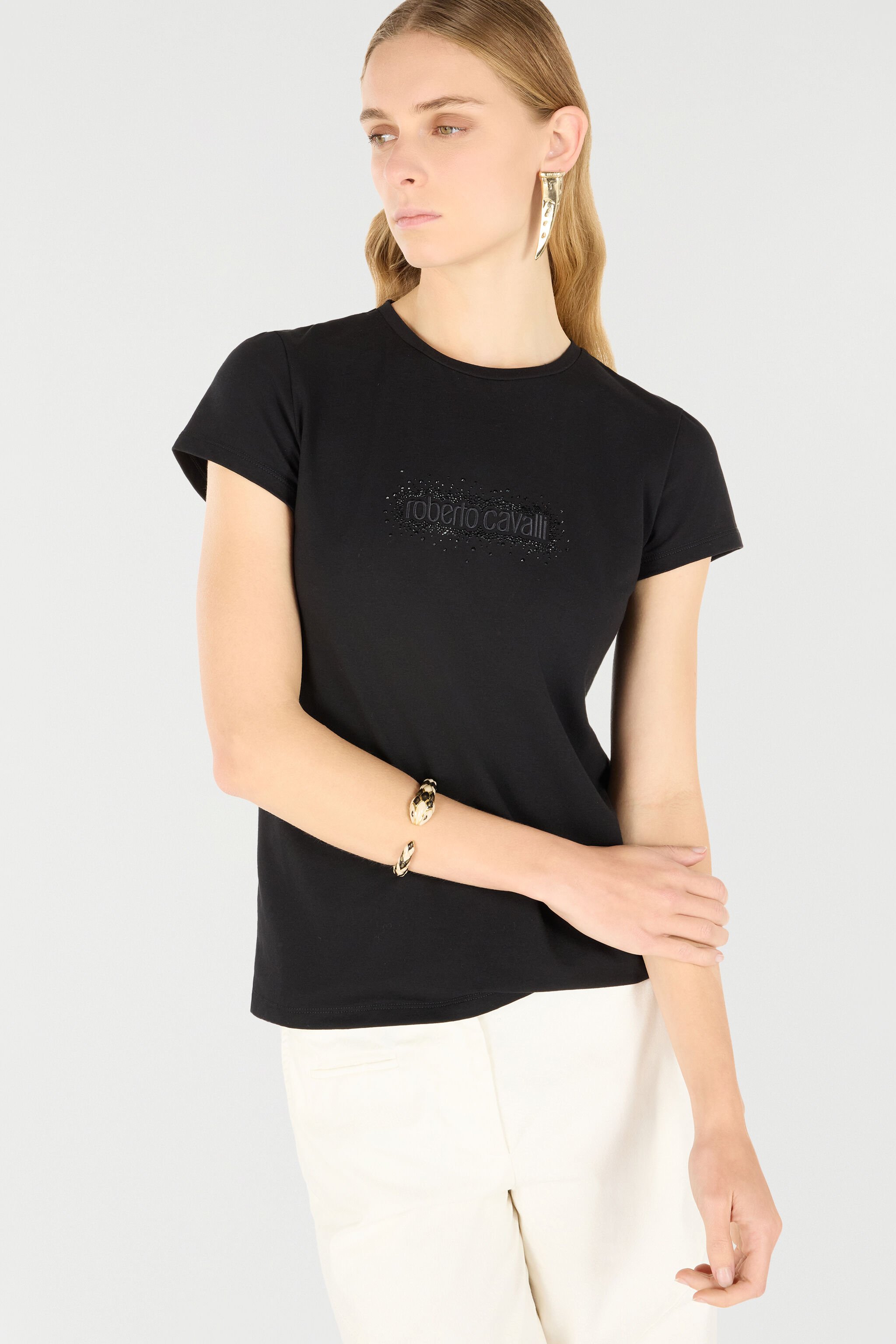 RC T-Shirt With Logo And Rhinestones Black UKT60S-JD061