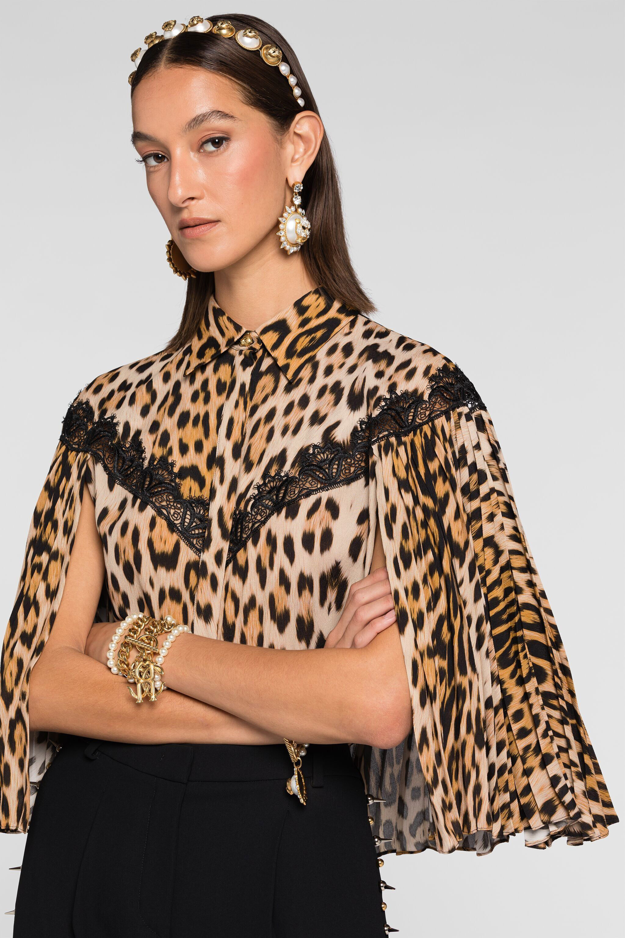 RC Lace-detailed leopard-print shirt Light Brown QKT730-FVF53