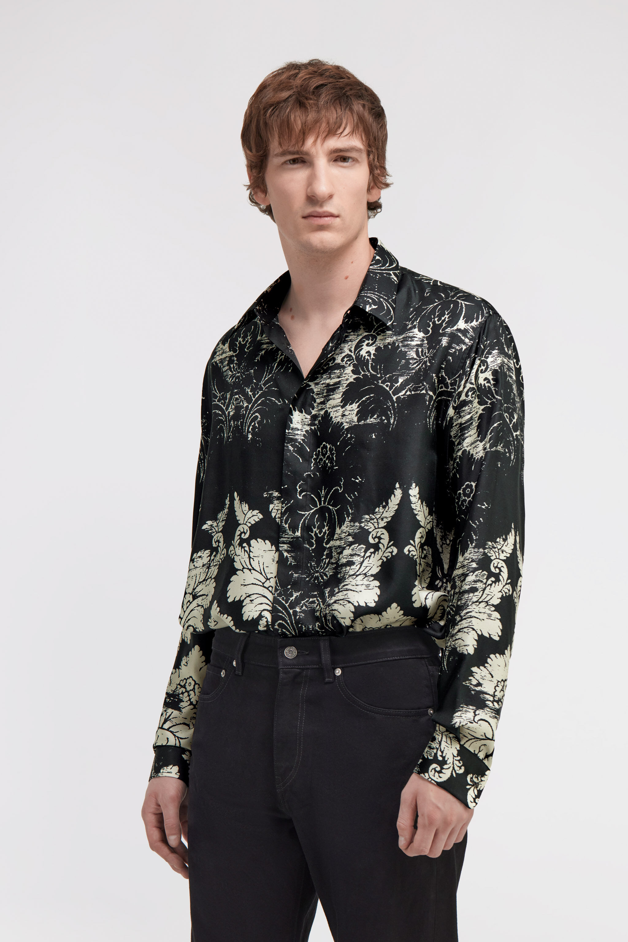 RC Camicia in seta con stampa Broccato Nero TRT713-4QN14