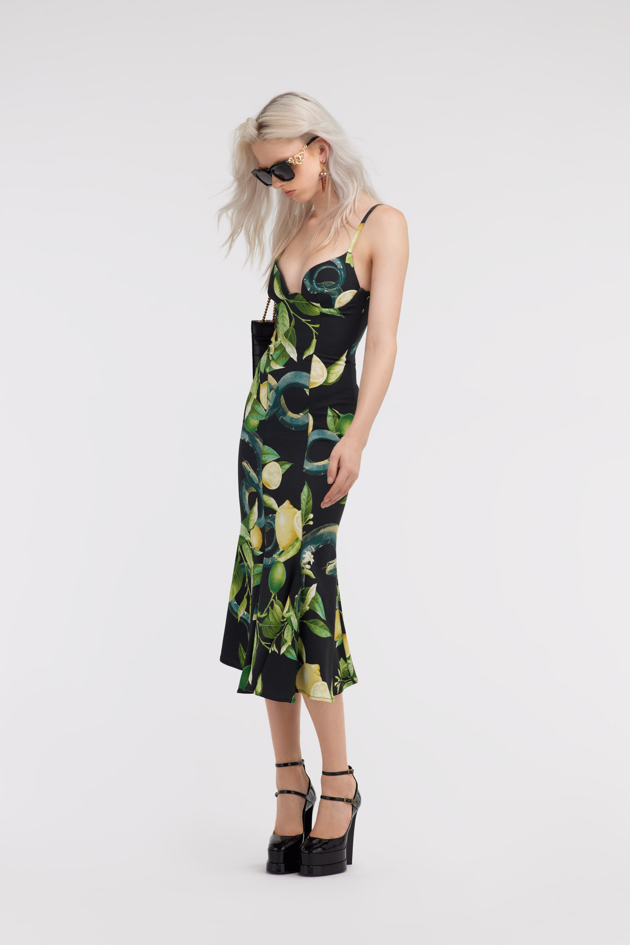 RC Dress with shoulder straps and Lemon print Schwarz SKT111-ORI89