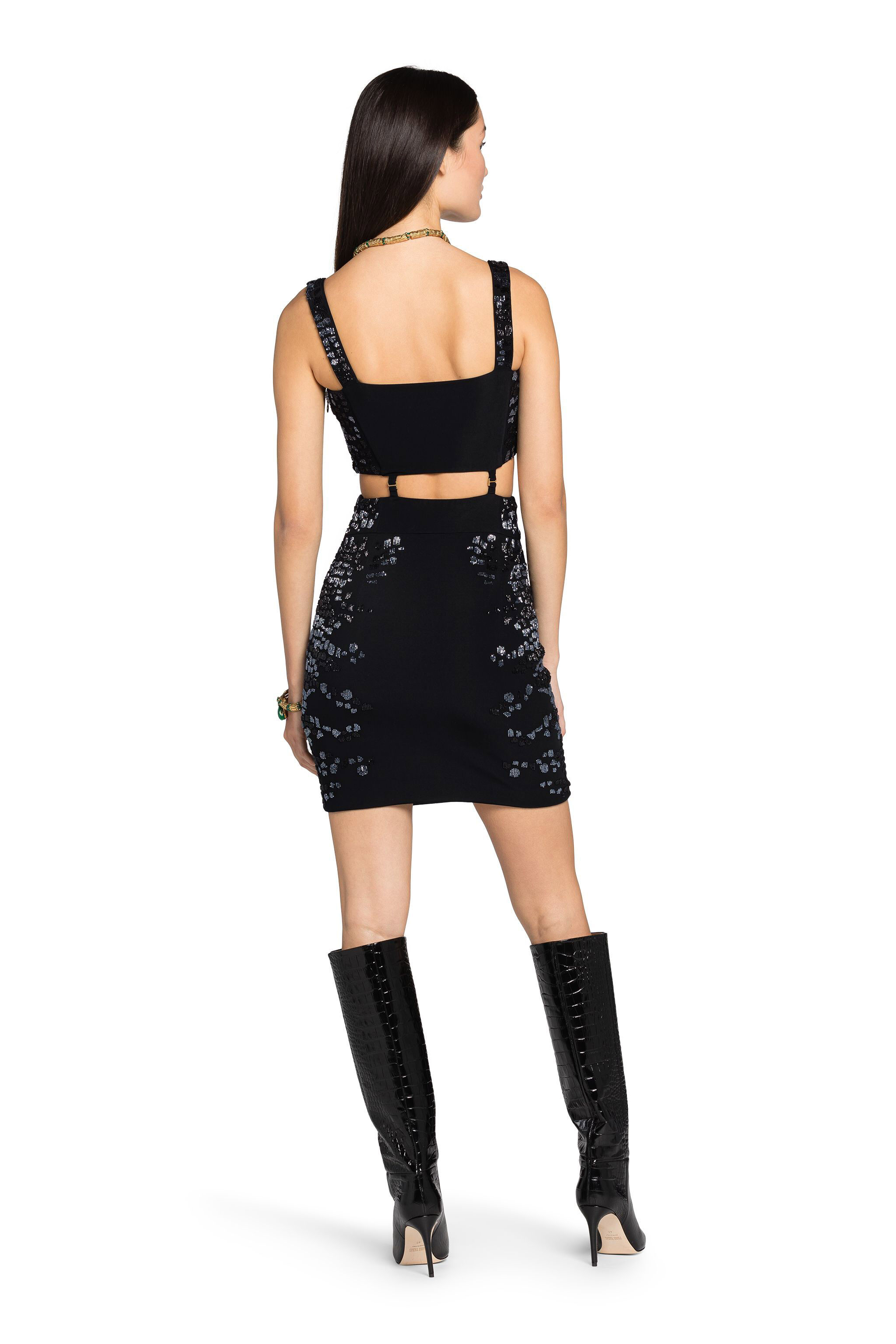 RC Leopard Bead-Embellished Mini Dress Black JQR155-JJ050