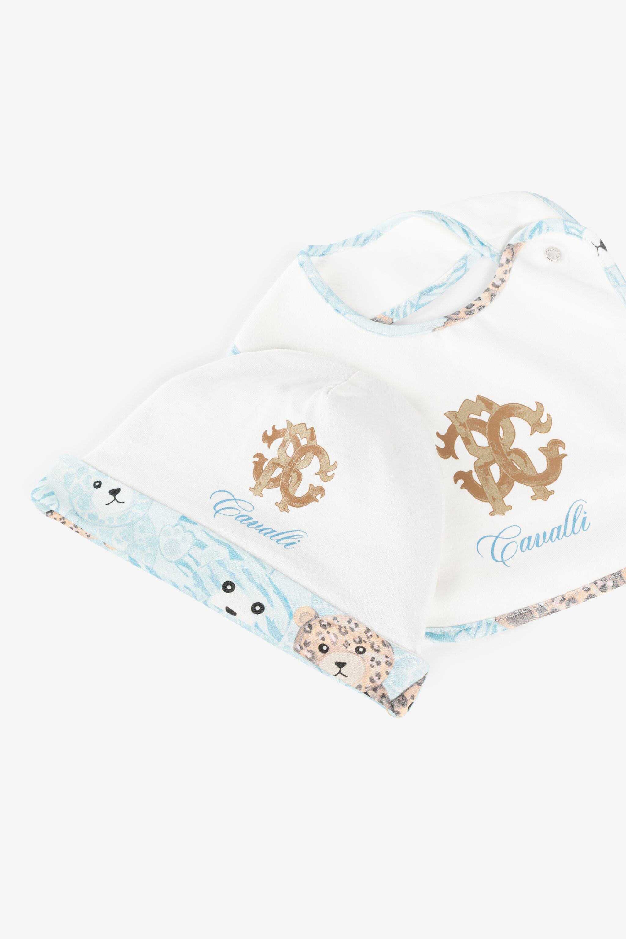 JU RC Monogram and Teddy Bear-Print Babygrow Set Light blue RJT836-JD001