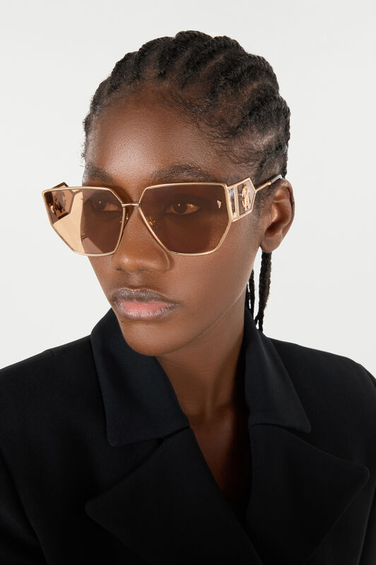 RC Sunglasses with wide shape front, metal fangs embellishment Brown ALD026-ID184