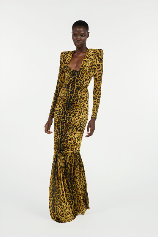 RC Long Dress with Jaguar Skin Print Marron VWT121-NCQ71