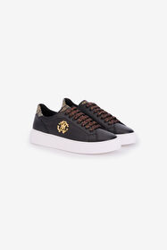 ${brand} Black Leather Sneaker With Monogram RC ${colorDescription} ${masterID}