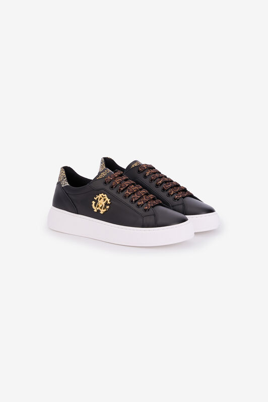 RC Black Leather Sneaker With Monogram RC BLACK QOS01J-PZO13