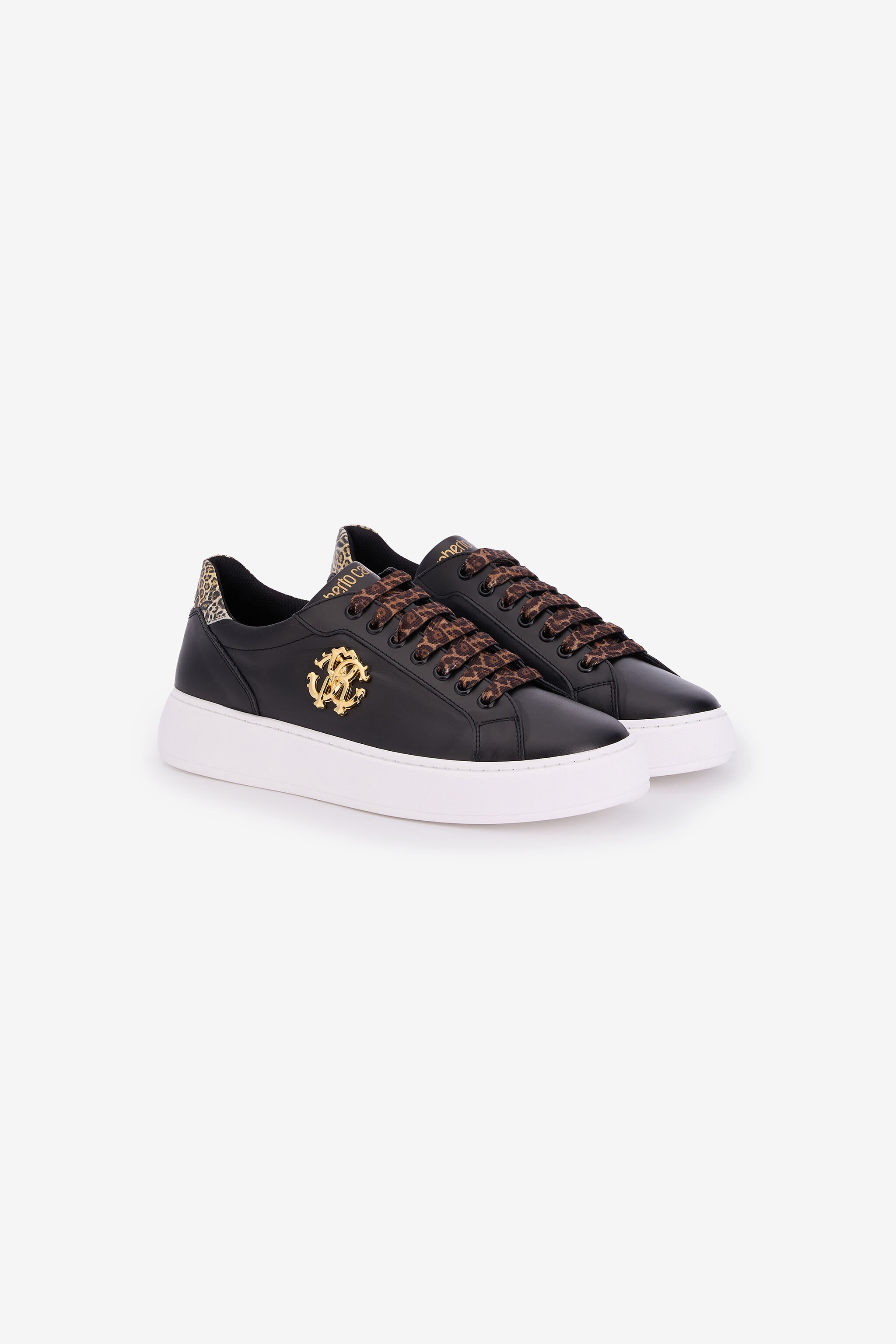 RC Black Leather Sneaker With Monogram RC BLACK QOS01J-PZO13
