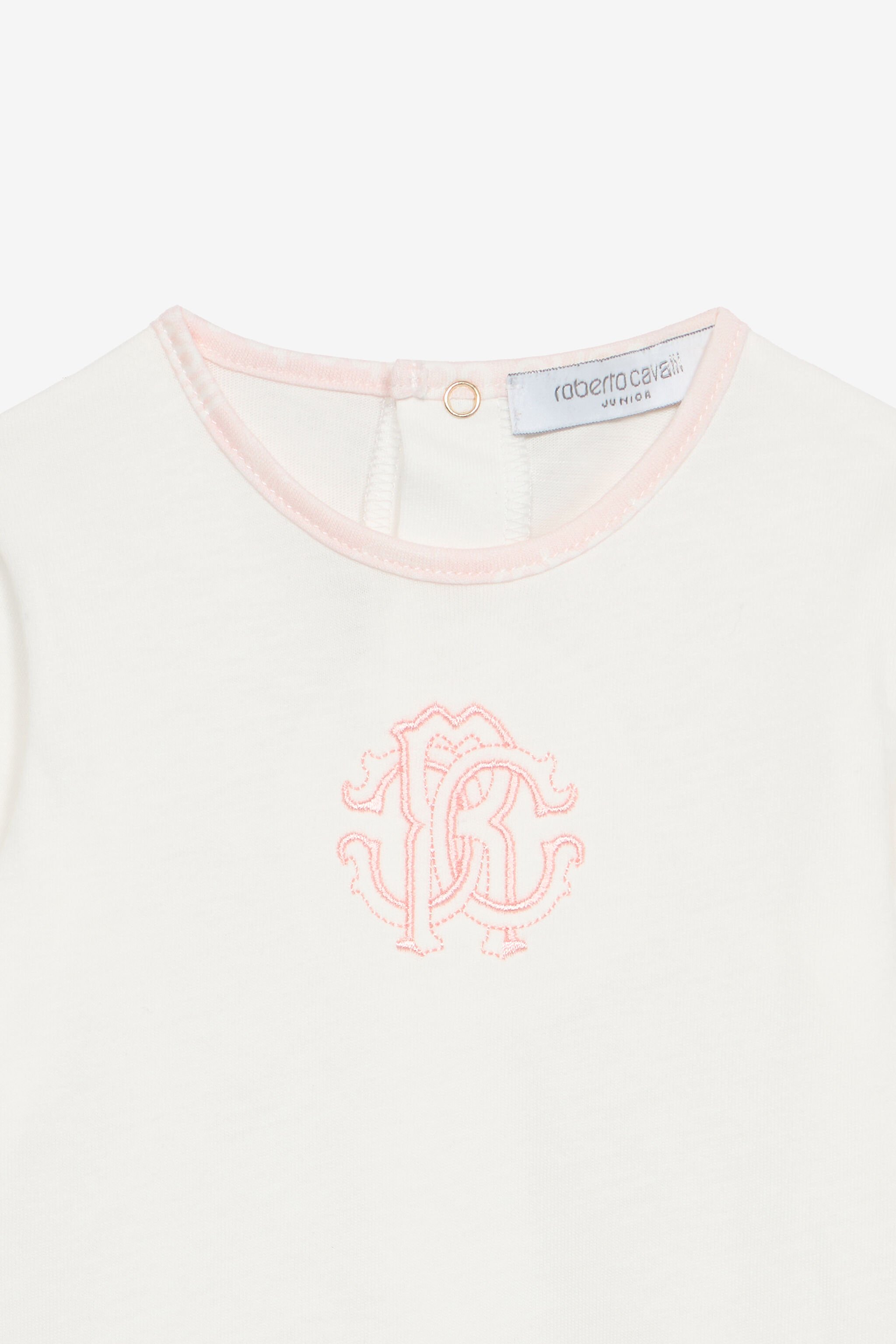 JU Ensemble Bonnet, Bavoir Et Grenouillère Avec Monogramme RC Et Logo Rose UJT817-JD001