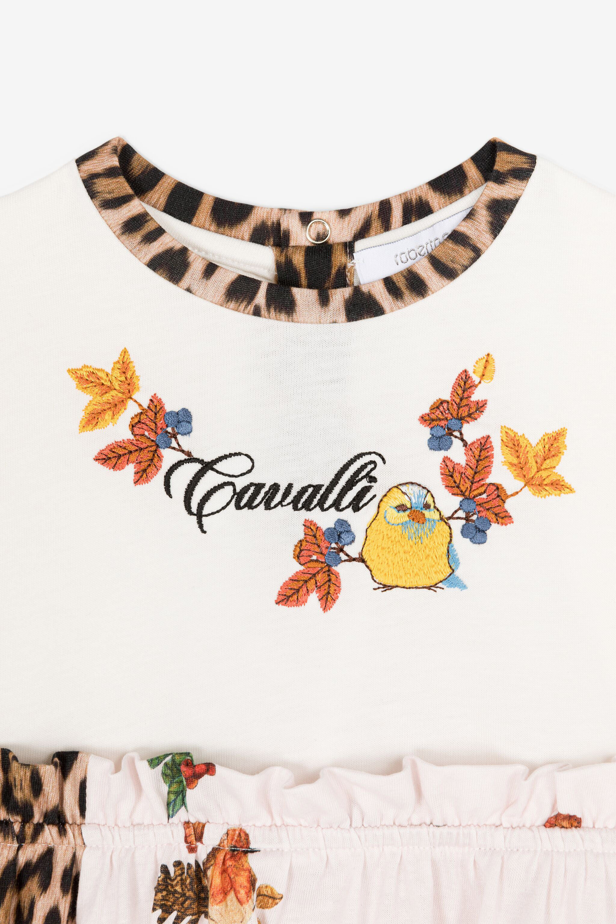 JU Leopard And Bird-Print Cotton Dress White RJT10B-JD001