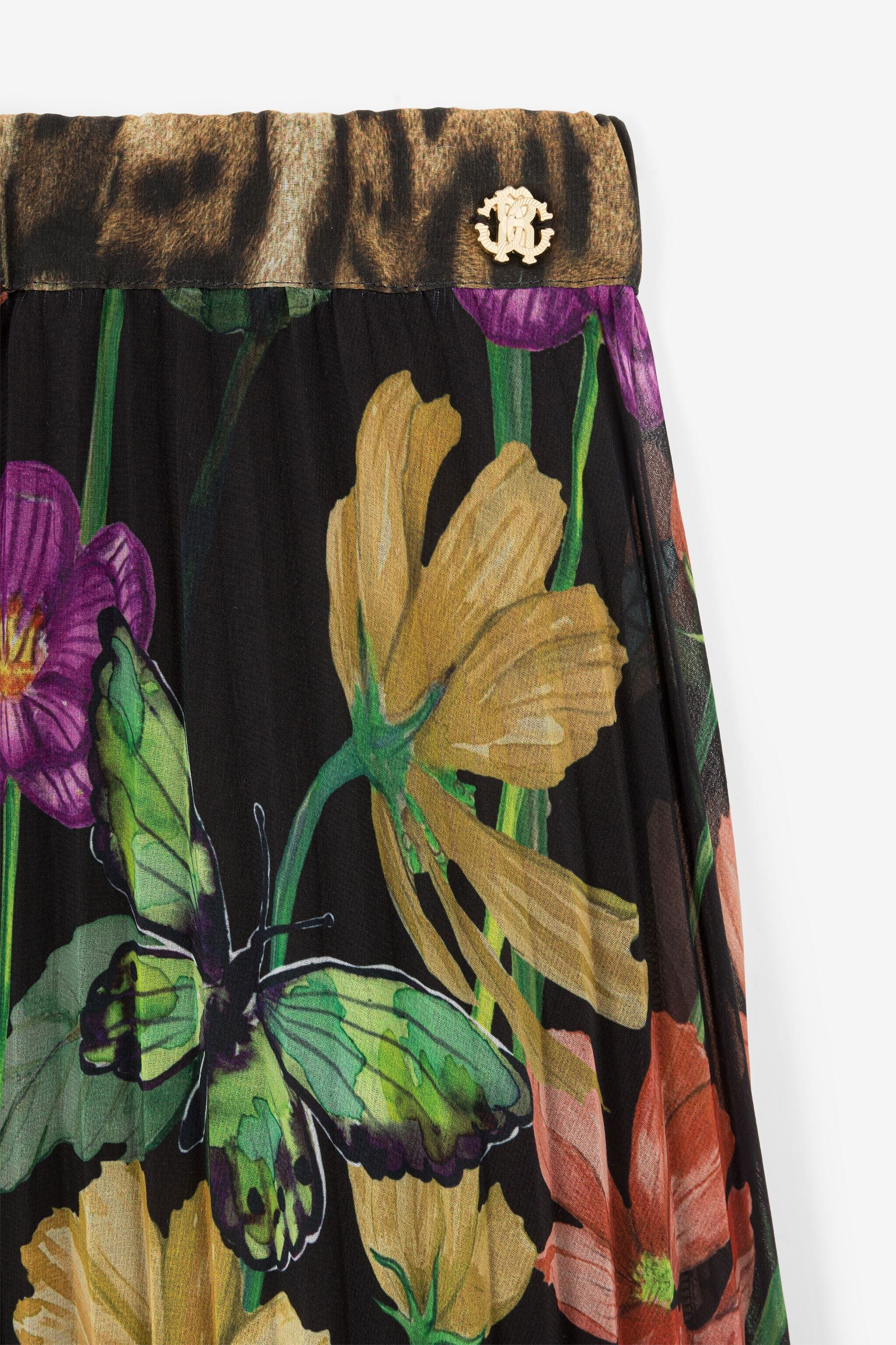 JU Flower-Print Pleated Skirt Black PJT312-4GF21