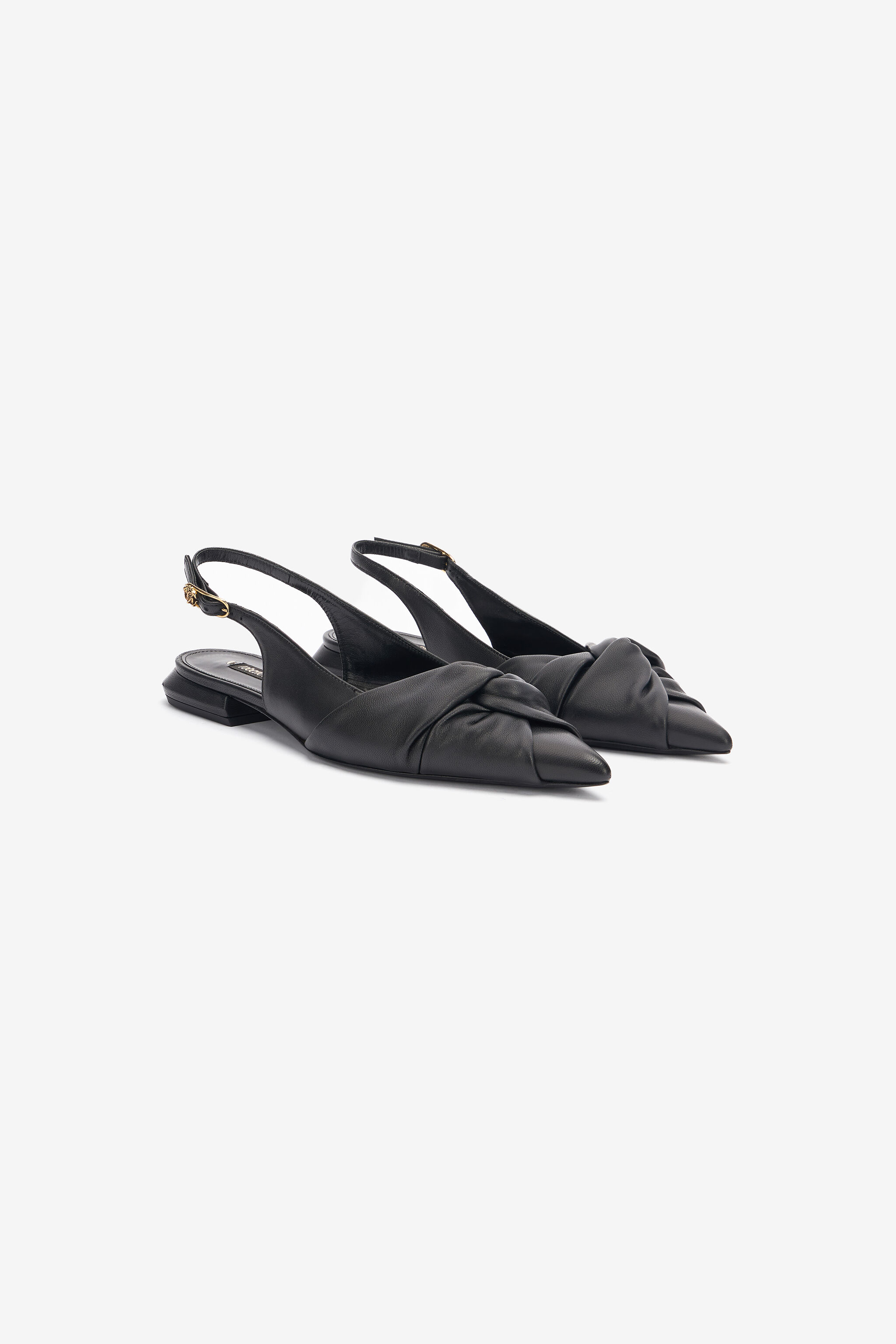 RC Flache Slingbacks Aus Leder Le Pettegole Schwarz TKS100-PN003