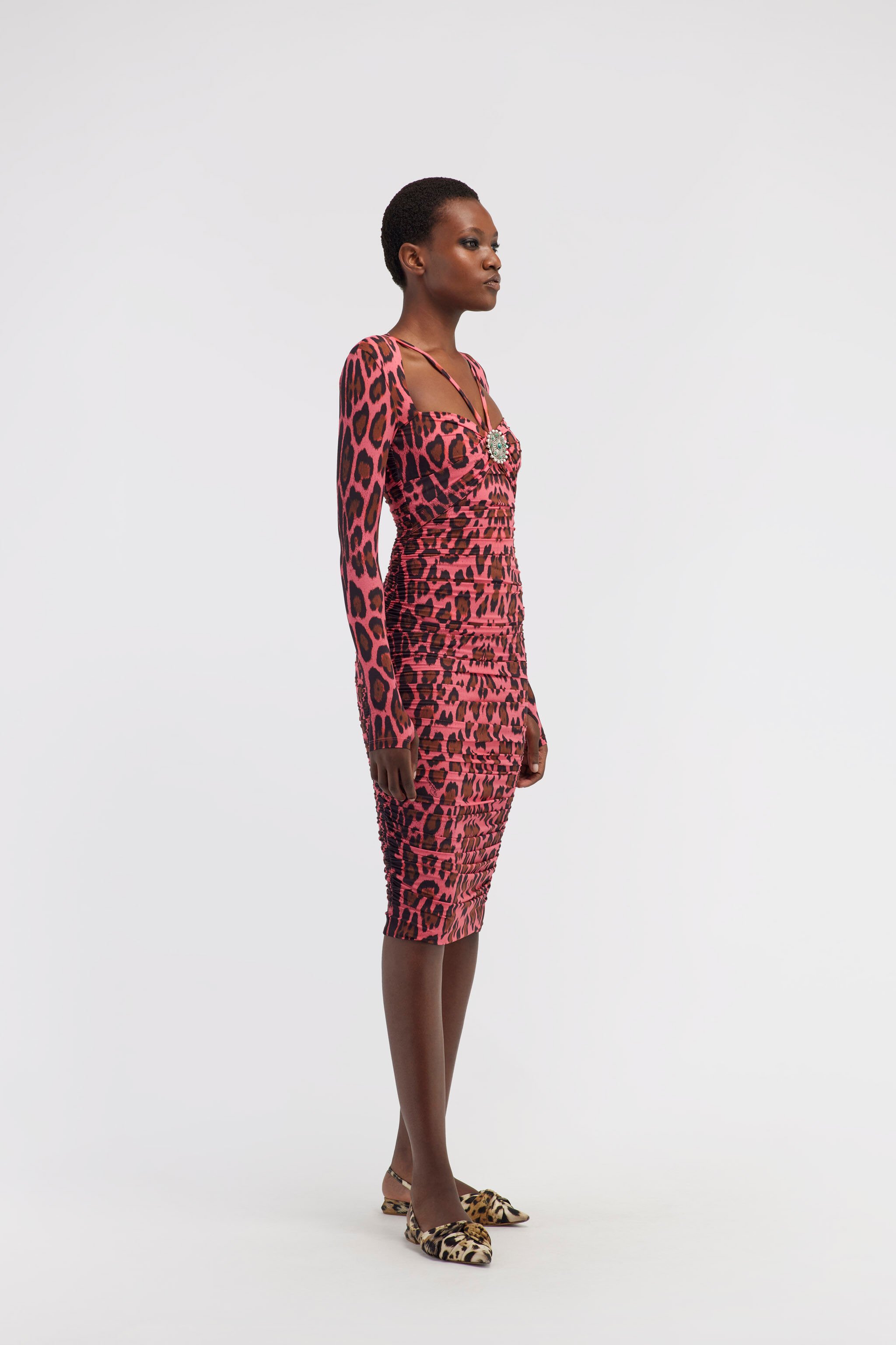 RC Midi-Kleid mit Leopardenmuster Fuchsia RWT171-LNI13