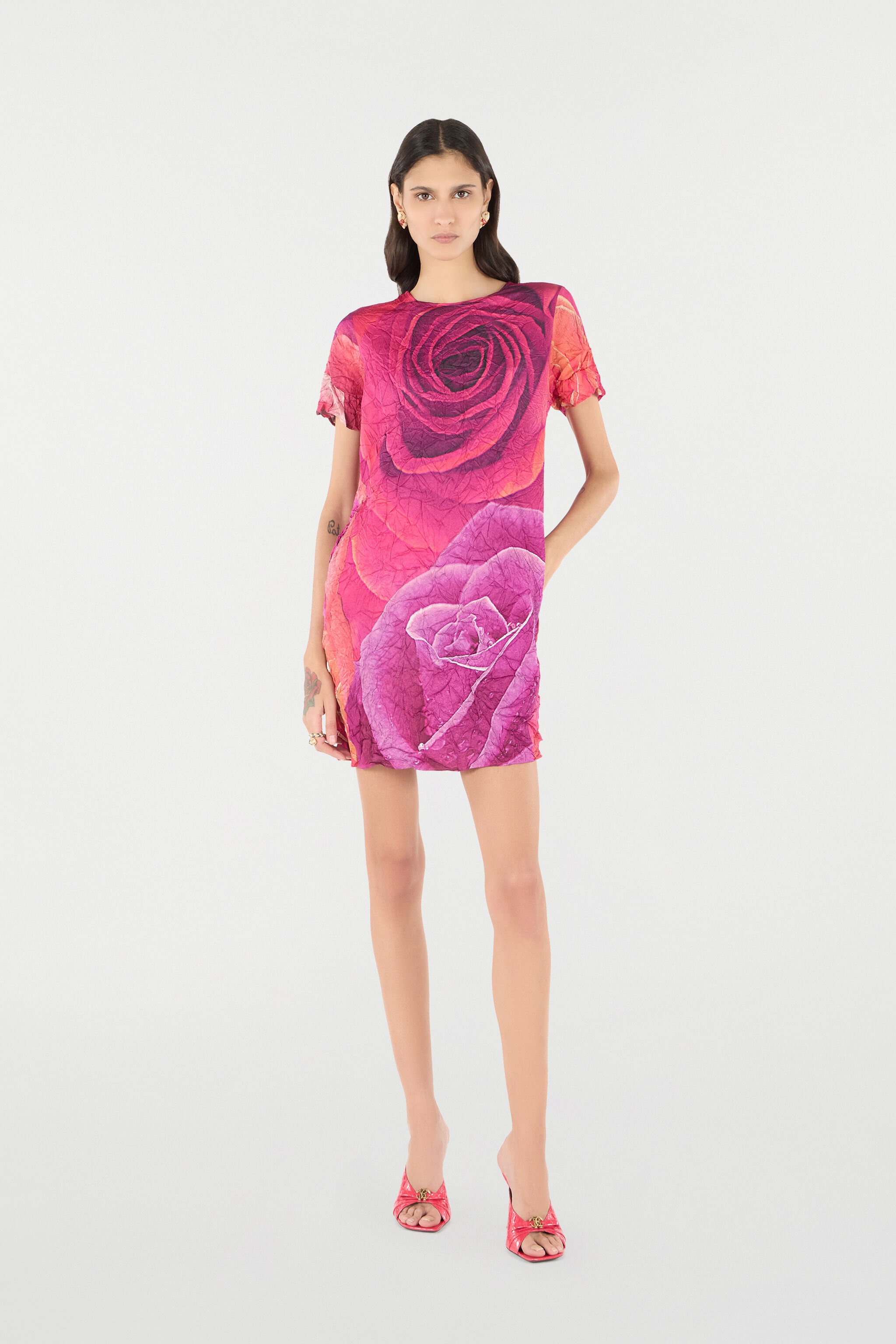 RC Robe Effet Ondulé À Imprimé Roses Fuchsia UKT155-FQN48