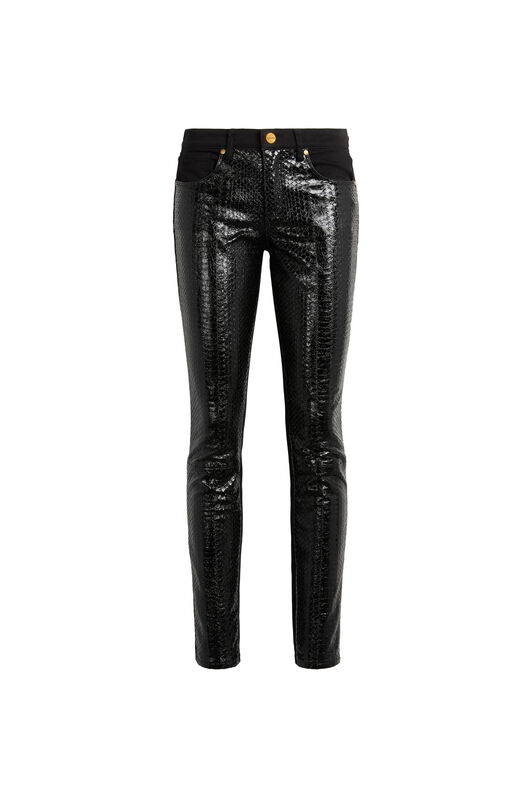 RC Skinny Jeans mit Einsatz in Python-Optik Schwarz MQJ212-DN003