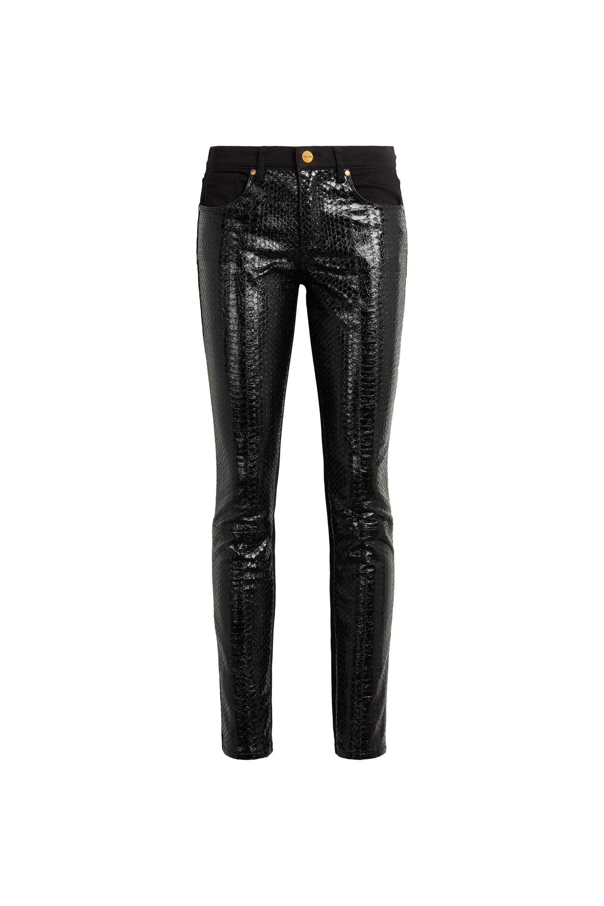 RC Skinny Jeans mit Einsatz in Python-Optik Schwarz MQJ212-DN003