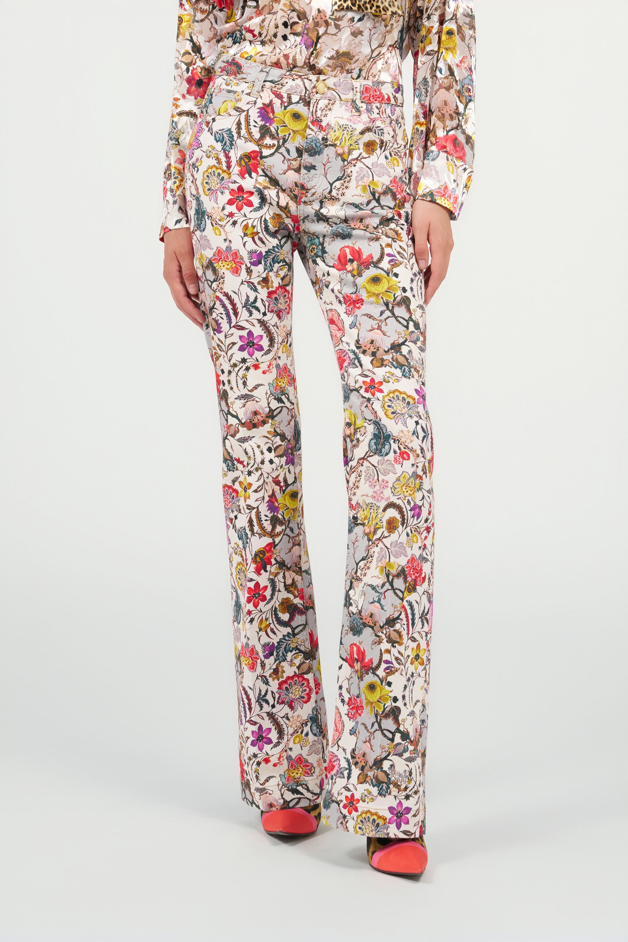 RC Pantaloni Flare con Stampa Florentine Flowers BEIGE WQJ221-DAR29