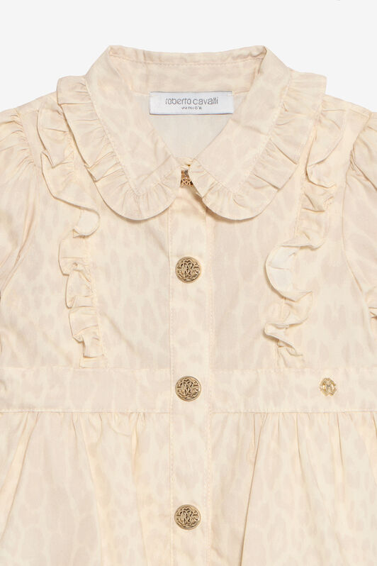 JU Ivory Dress with Jaguar Skin Print and Ruffles AVORY VJT110-7MO52