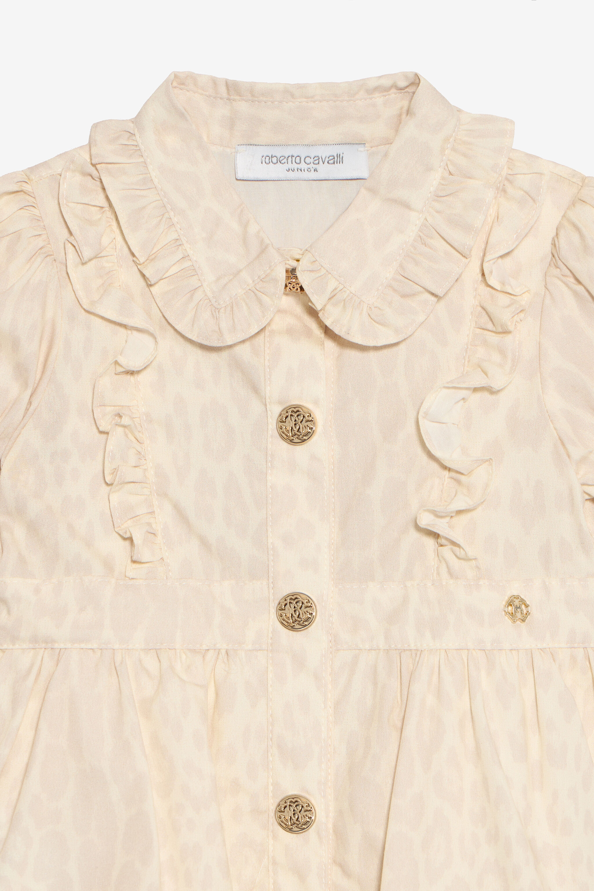 JU Ivory Dress with Jaguar Skin Print and Ruffles AVORY VJT110-7MO52