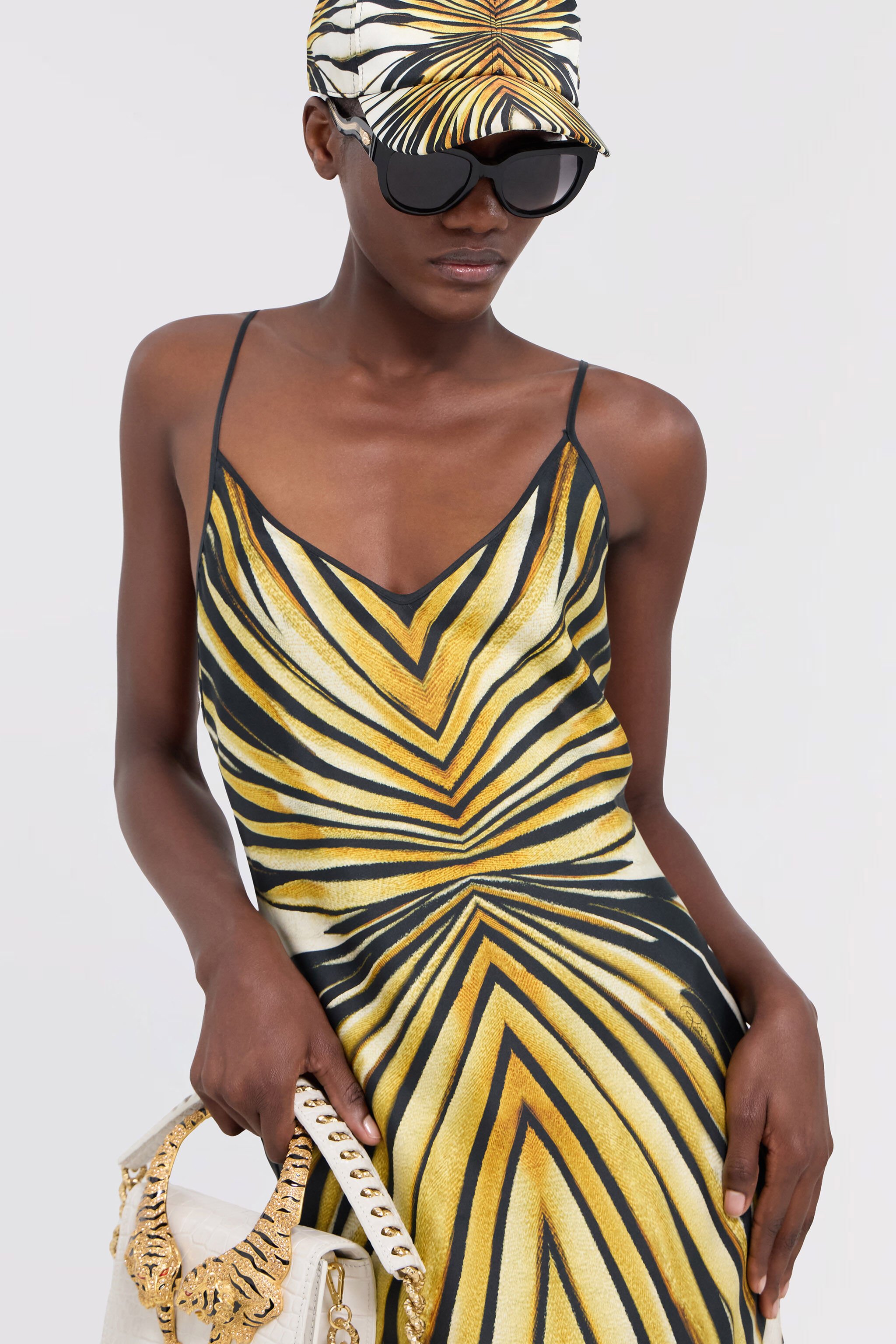 RC Ray Of Gold Print Silk Dress Gold TKT102-4QM33