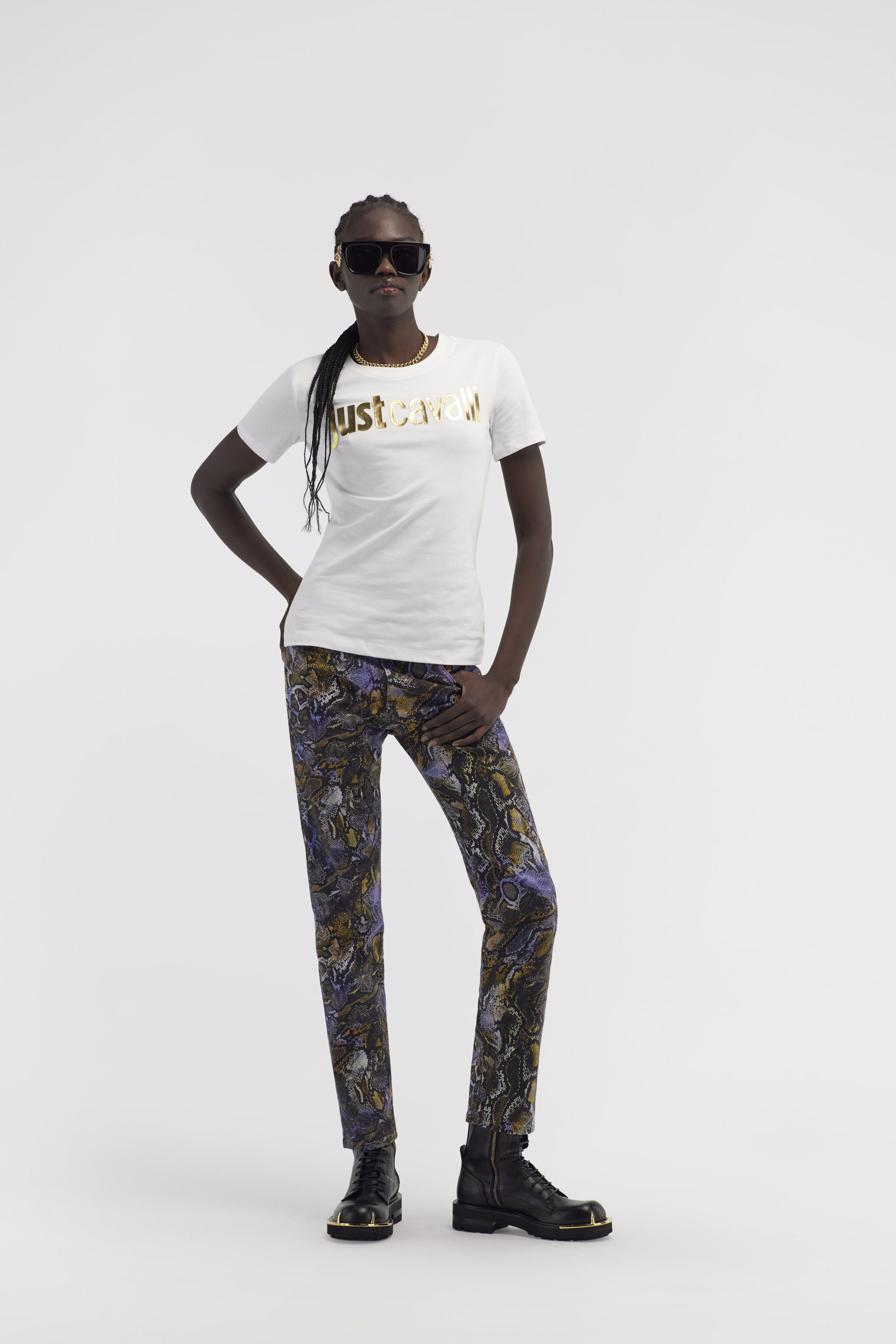 JC Just Cavalli Logo T-Shirt Weiß RKT867-RK373