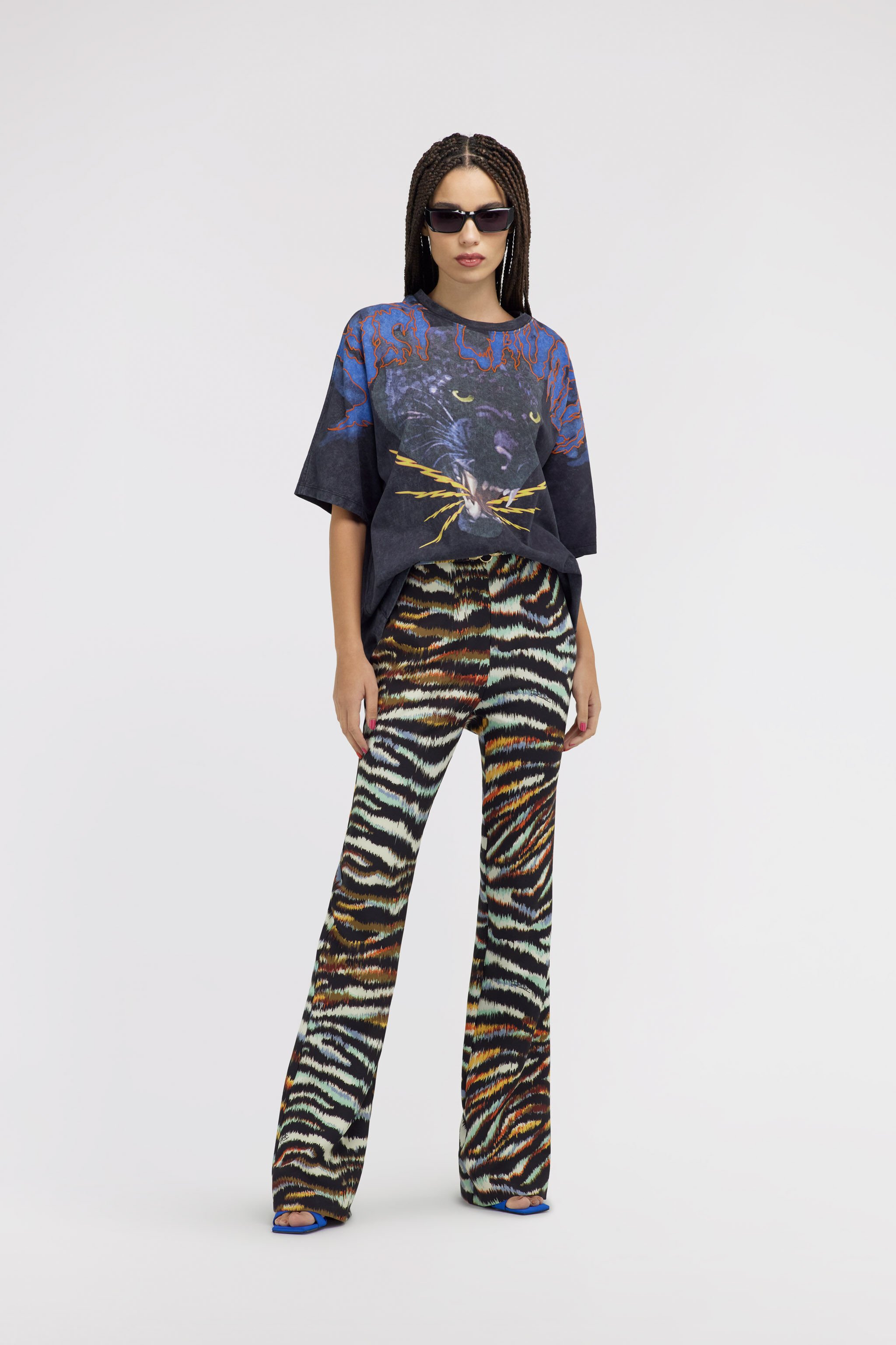 JC Just Cavalli trousers Light blue/Black SFT009-SF832