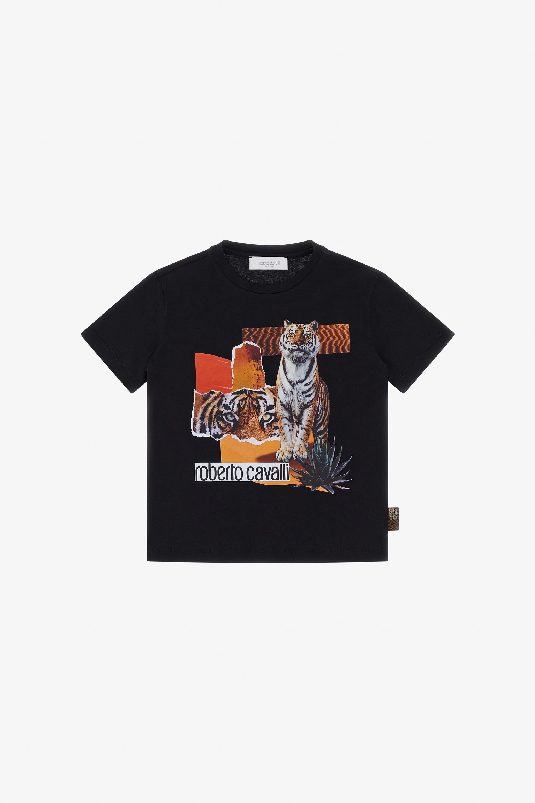 JU T-Shirt with Tiger Print and Logo Black TJT60K-JD001