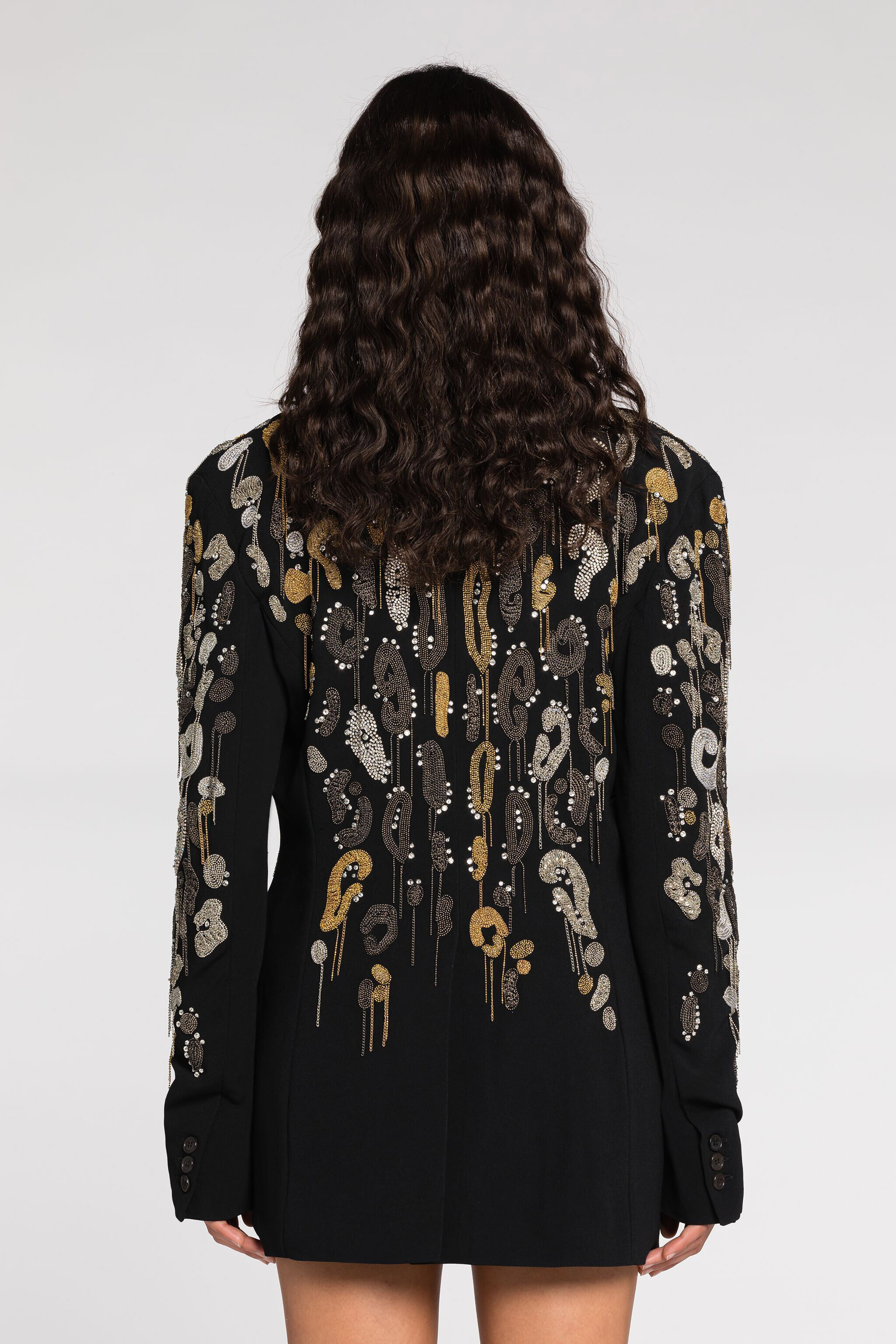 RC Fringed Leopard-Embroidered Blazer Nero NQR404-HR005