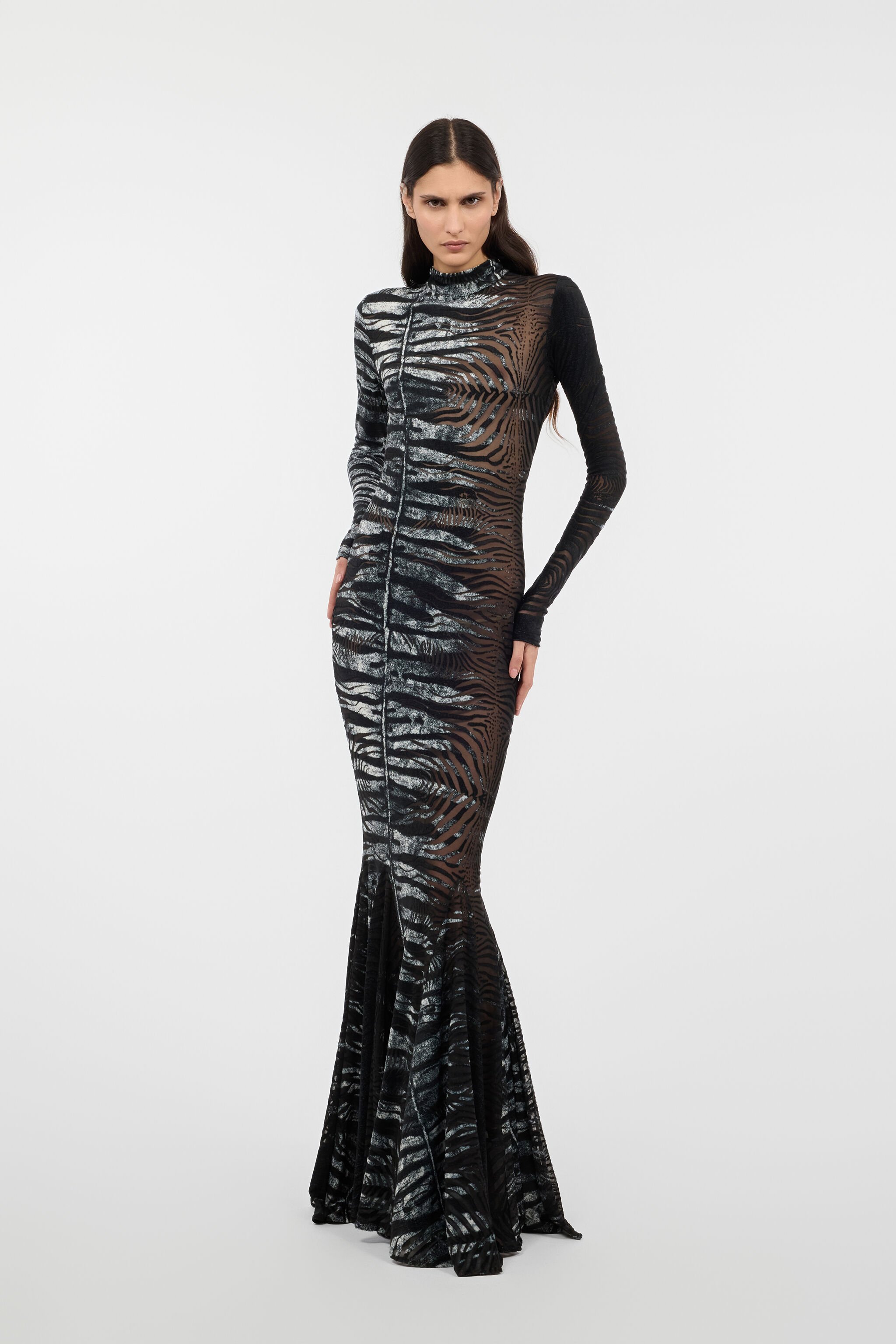 RC Long See-Through Dress With Zebra Pattern Black/White UKT144-CPN50