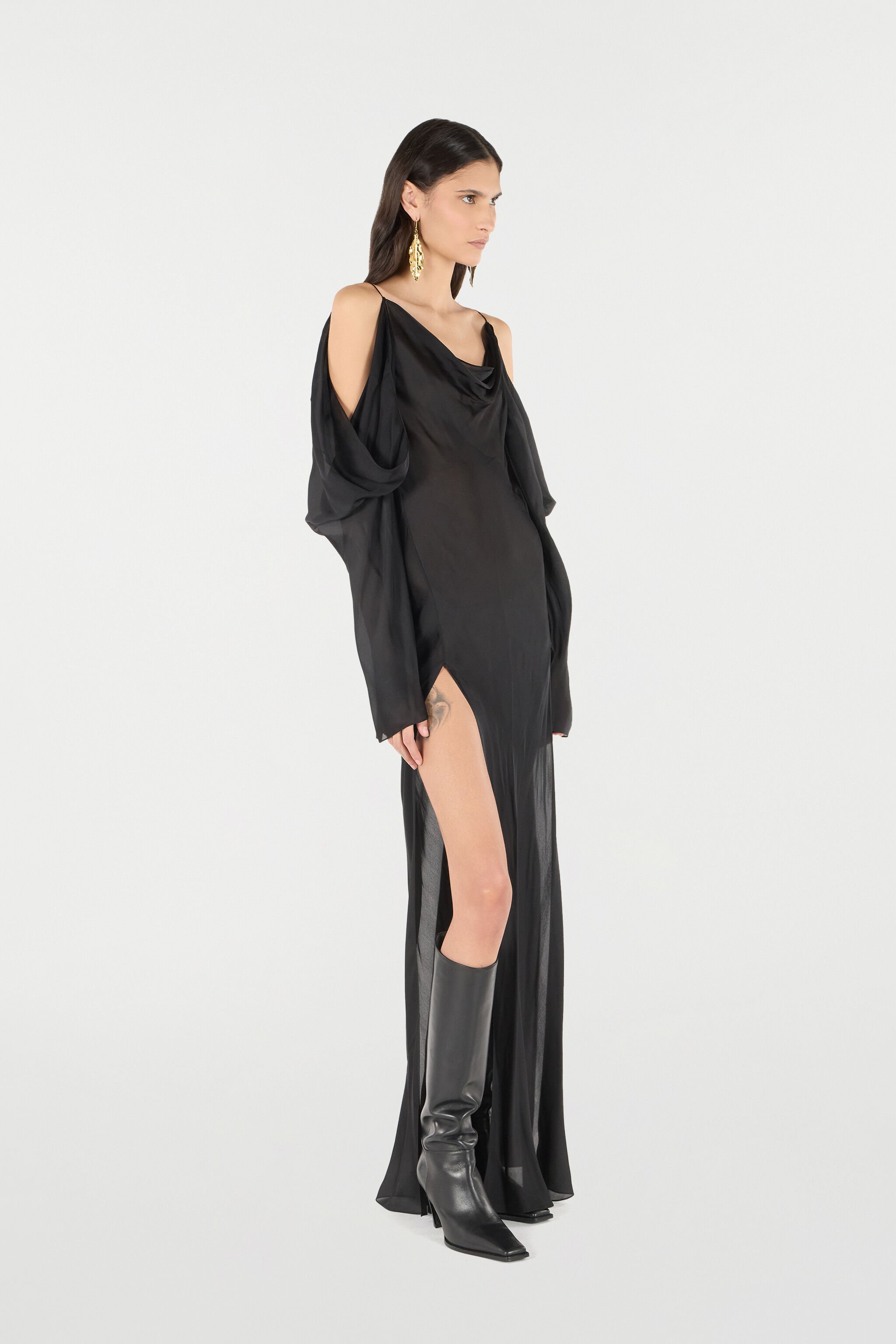 RC Langes Kleid aus Seide Schwarz UKT117-CC032